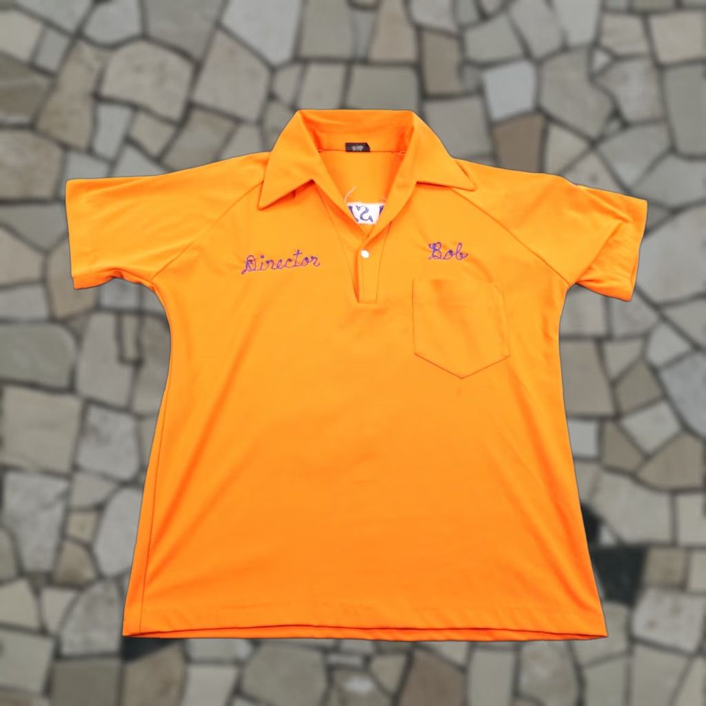 Vintage Orange County Bowling Shirt Men Large Chain Stitch Polo 70s Blade Collar