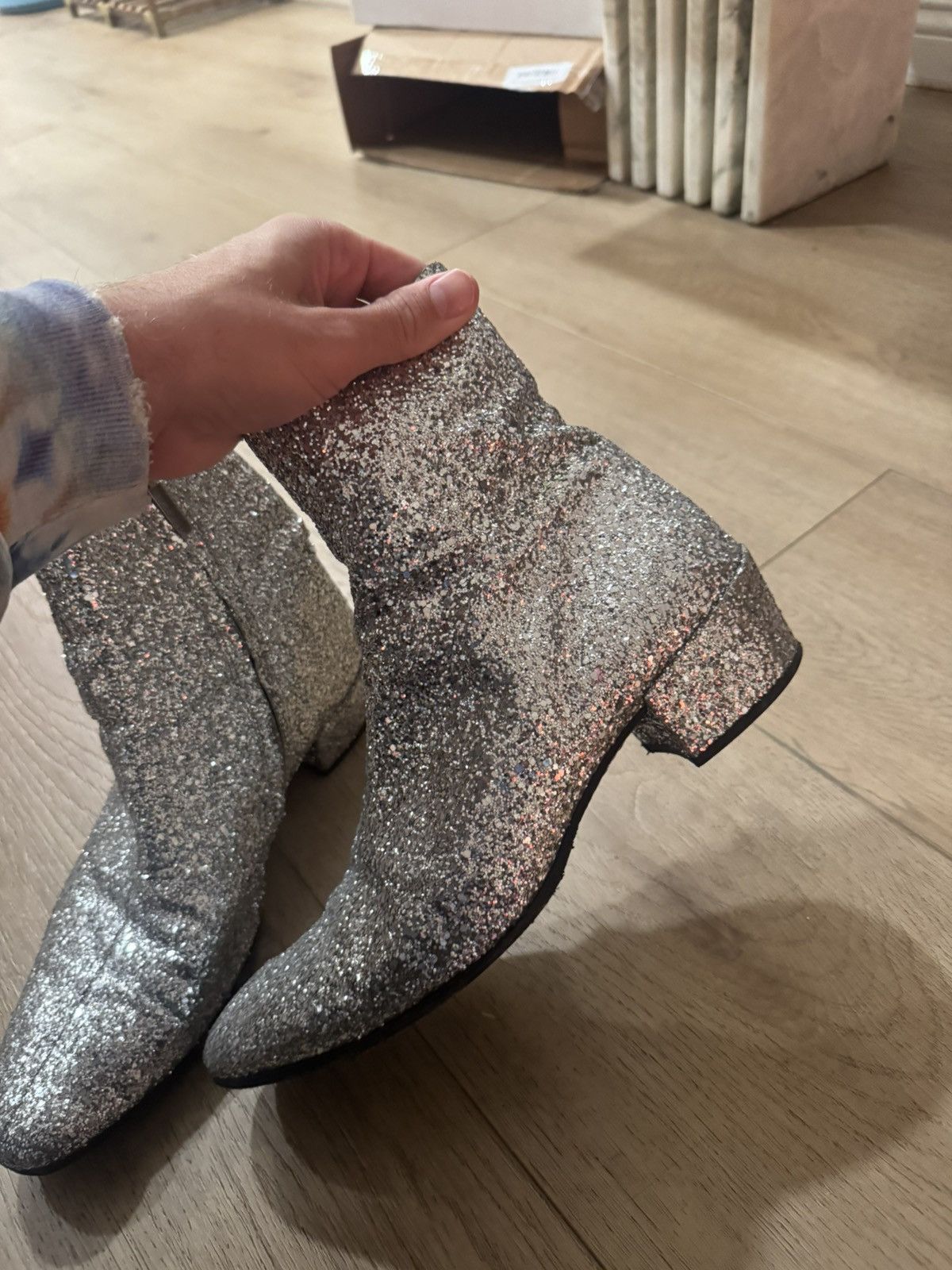 Saint Laurent Paris Caleb Silver Glitter Boots Size US 9 / EU 42 - 5 Thumbnail