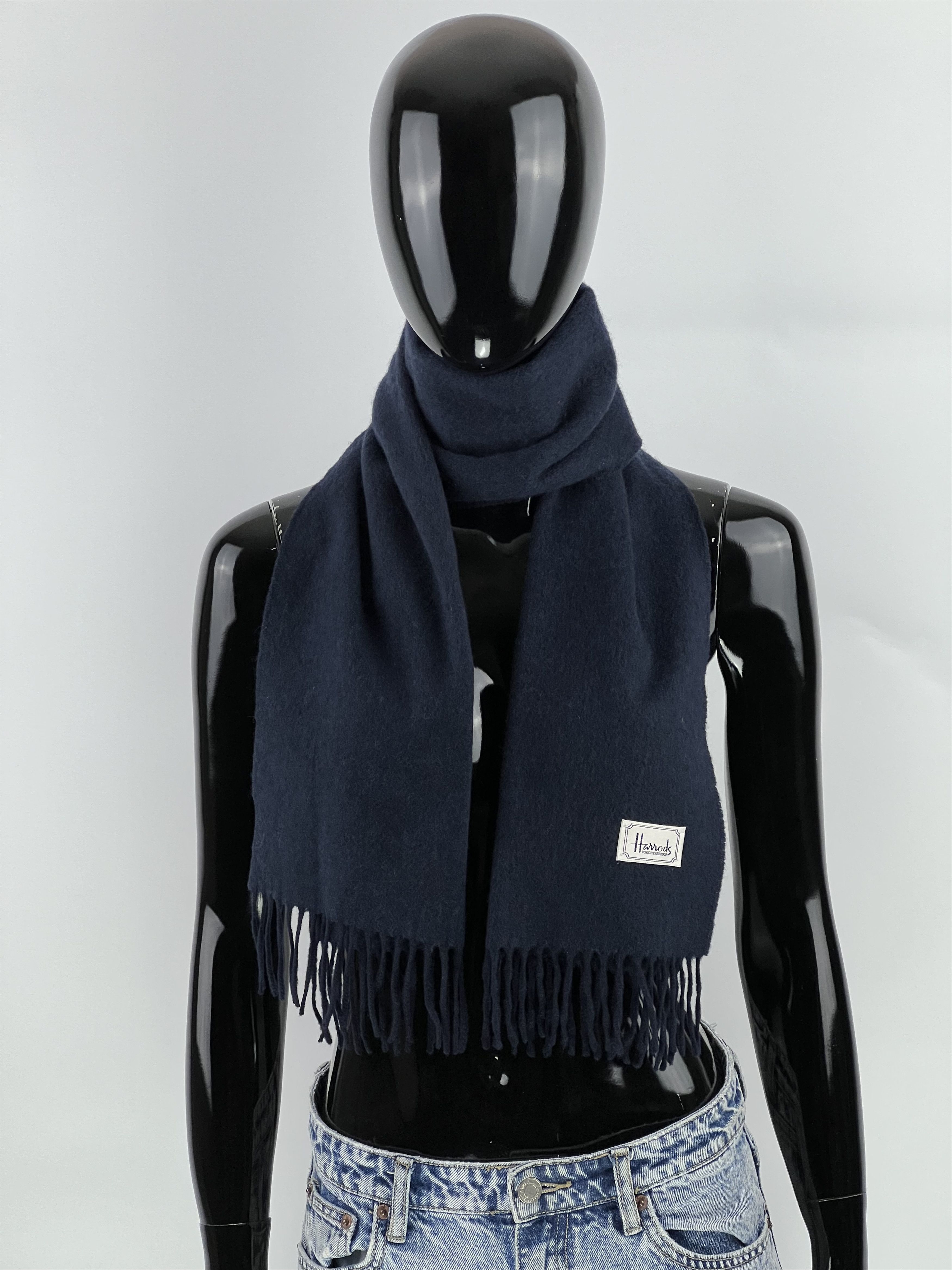 Harrods Harrods Navy Blue Cashmere Scarf Size ONE SIZE - 1 Thumbnail