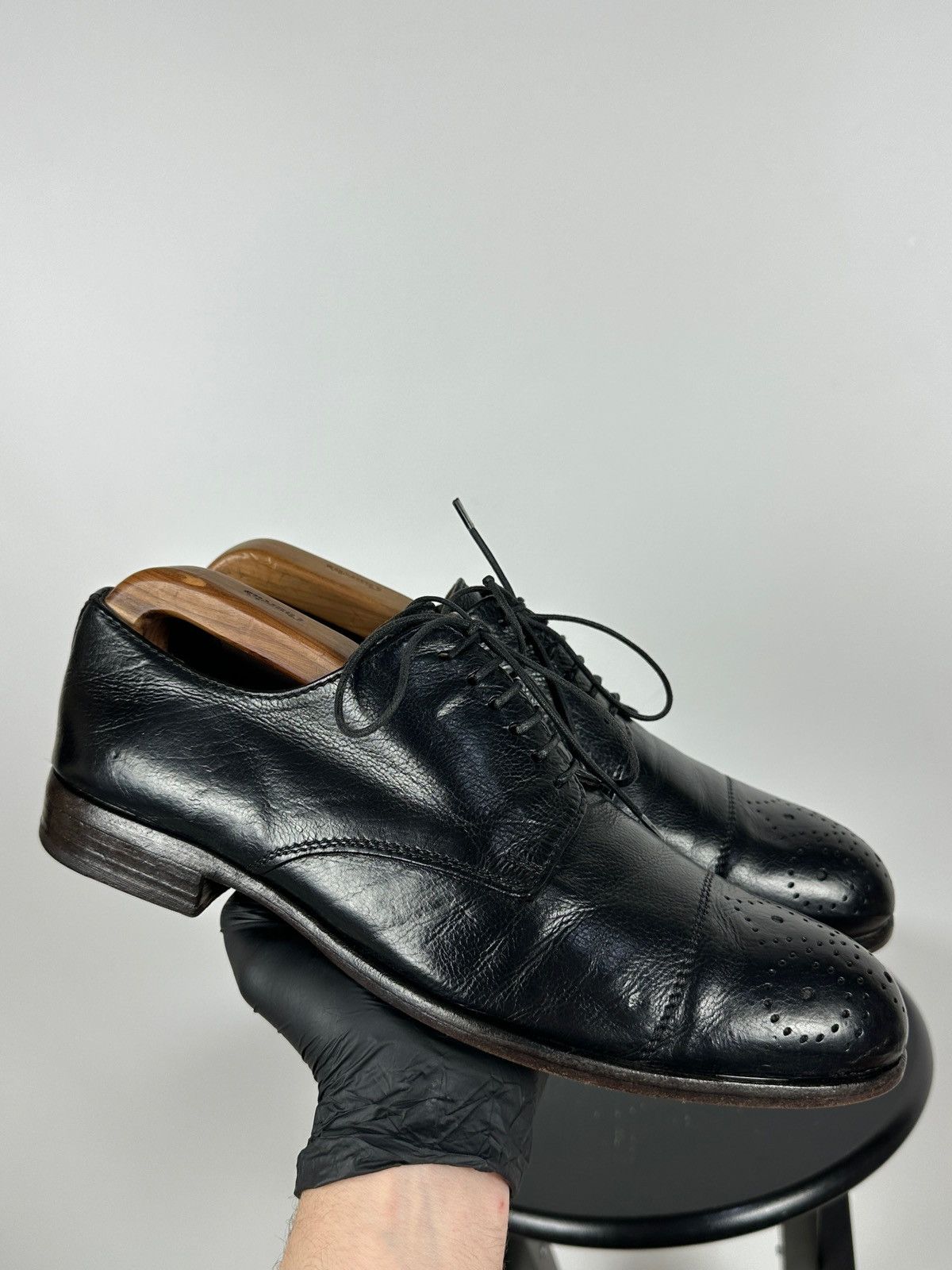MOMA Black Leather Cap Toe Oxford Brogue Dress Shoes