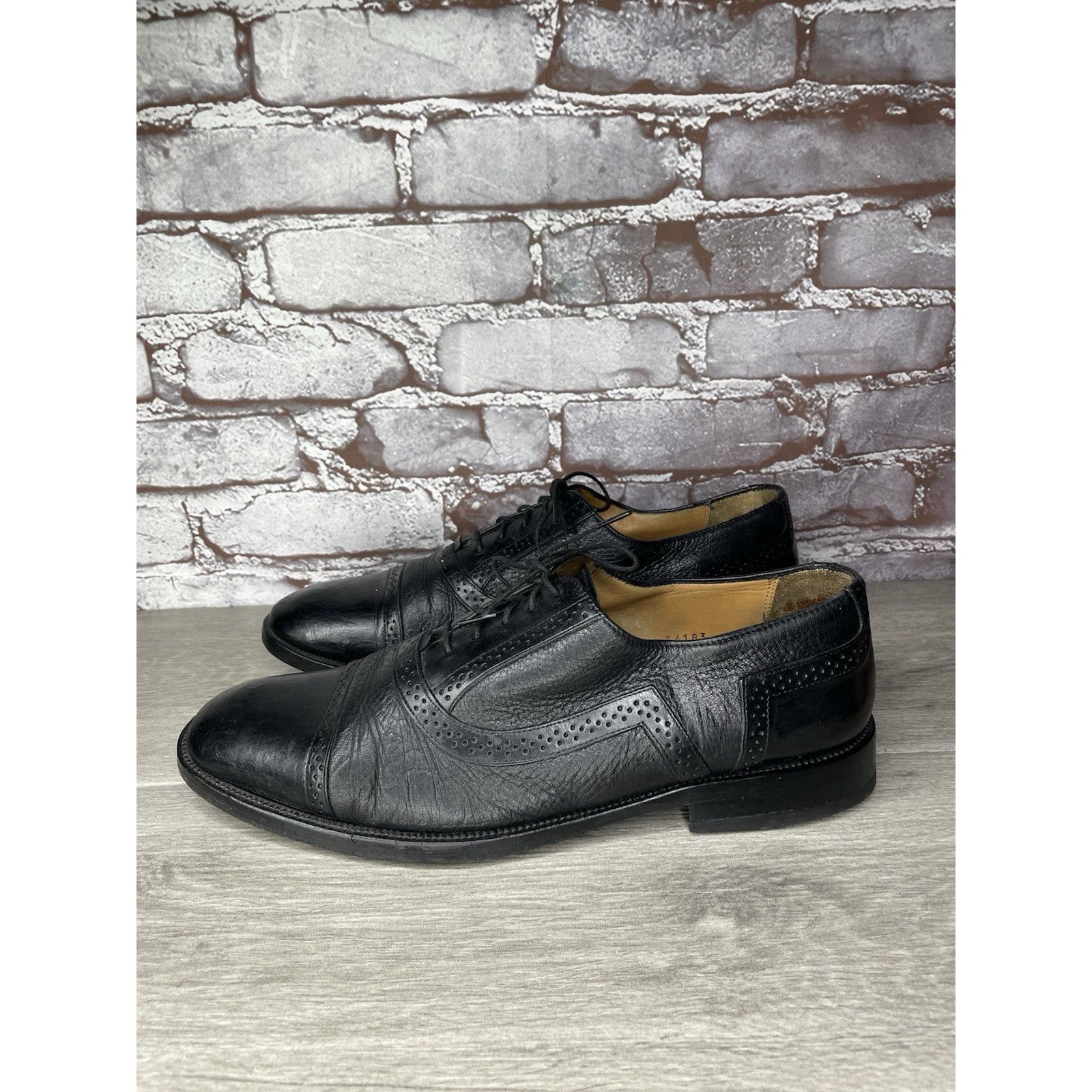 Mezlan Mezlan Marque Black Leather Deerskin Cap Toe Brogue Oxfords Size US 11 / EU 44 - 3 Thumbnail