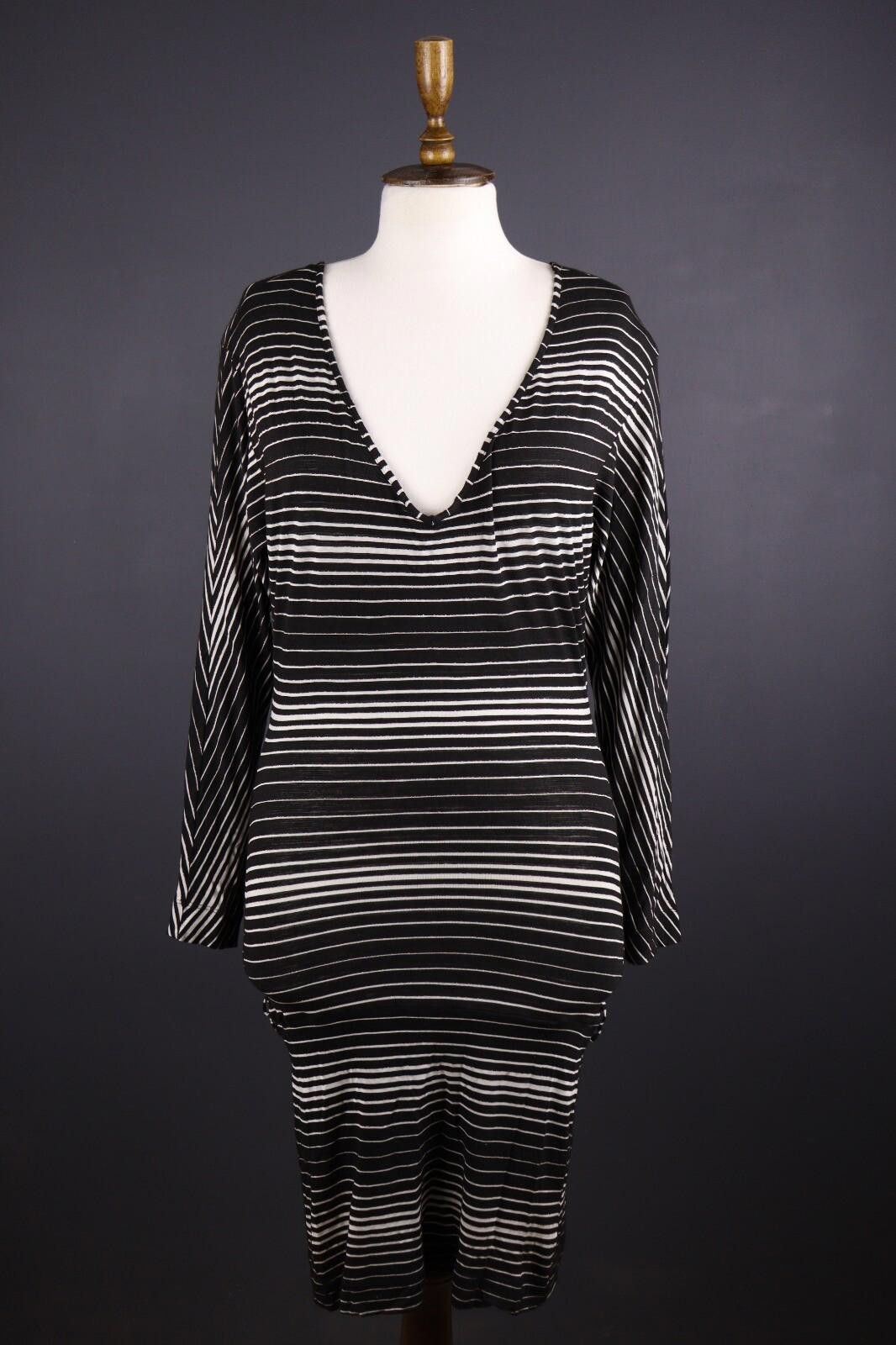 Designer Miss Sixty Black Stripe Knit Bodycon Midi Dress Size M Size M / US 6-8 / IT 42-44 - 1 Thumbnail