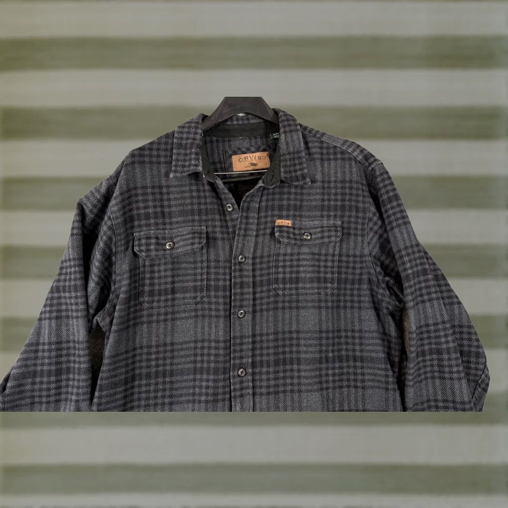 Orvis Orvis Shirt Jacket Mens XL Gray Flannel Plaid Button Up Long Sleeve Flap Pocket Outdoor Size US XL / EU 56 / 4 - 1 Thumbnail