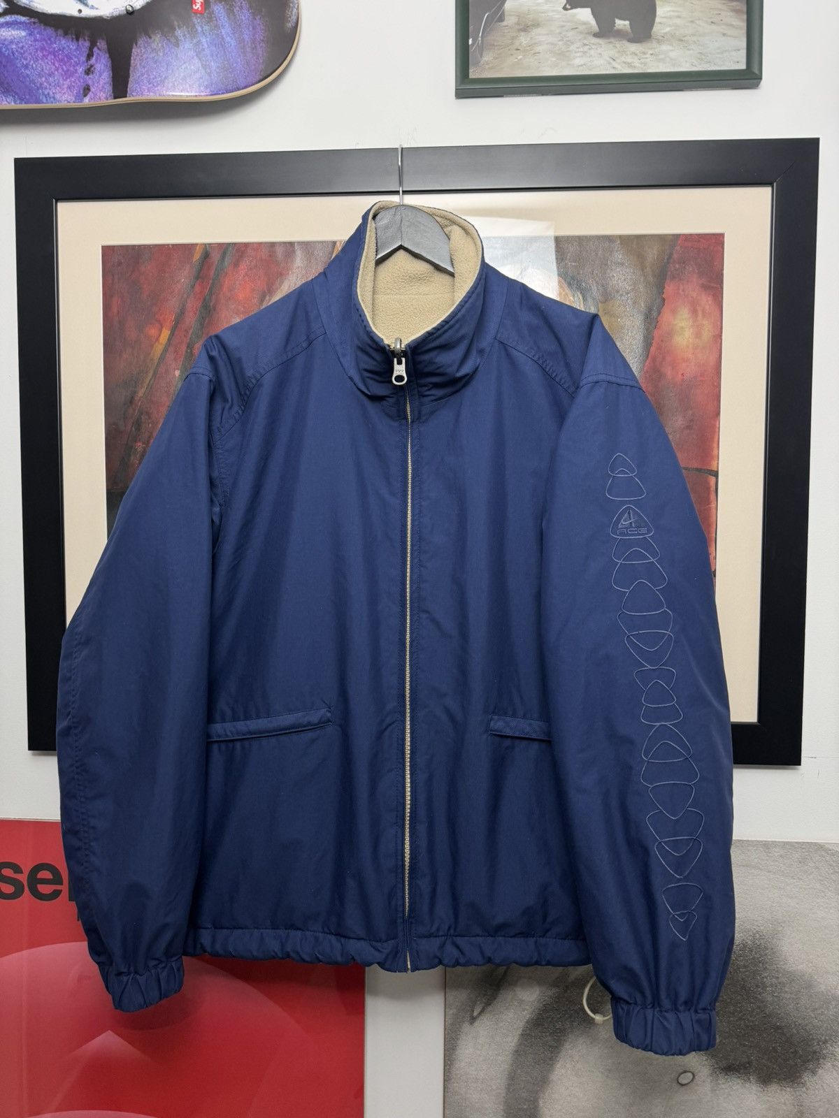 Nike Vintage Y2k Nike ACG Reversible Fleece Jacket Beige Navy Size US M / EU 48-50 / 2 - 5 Thumbnail