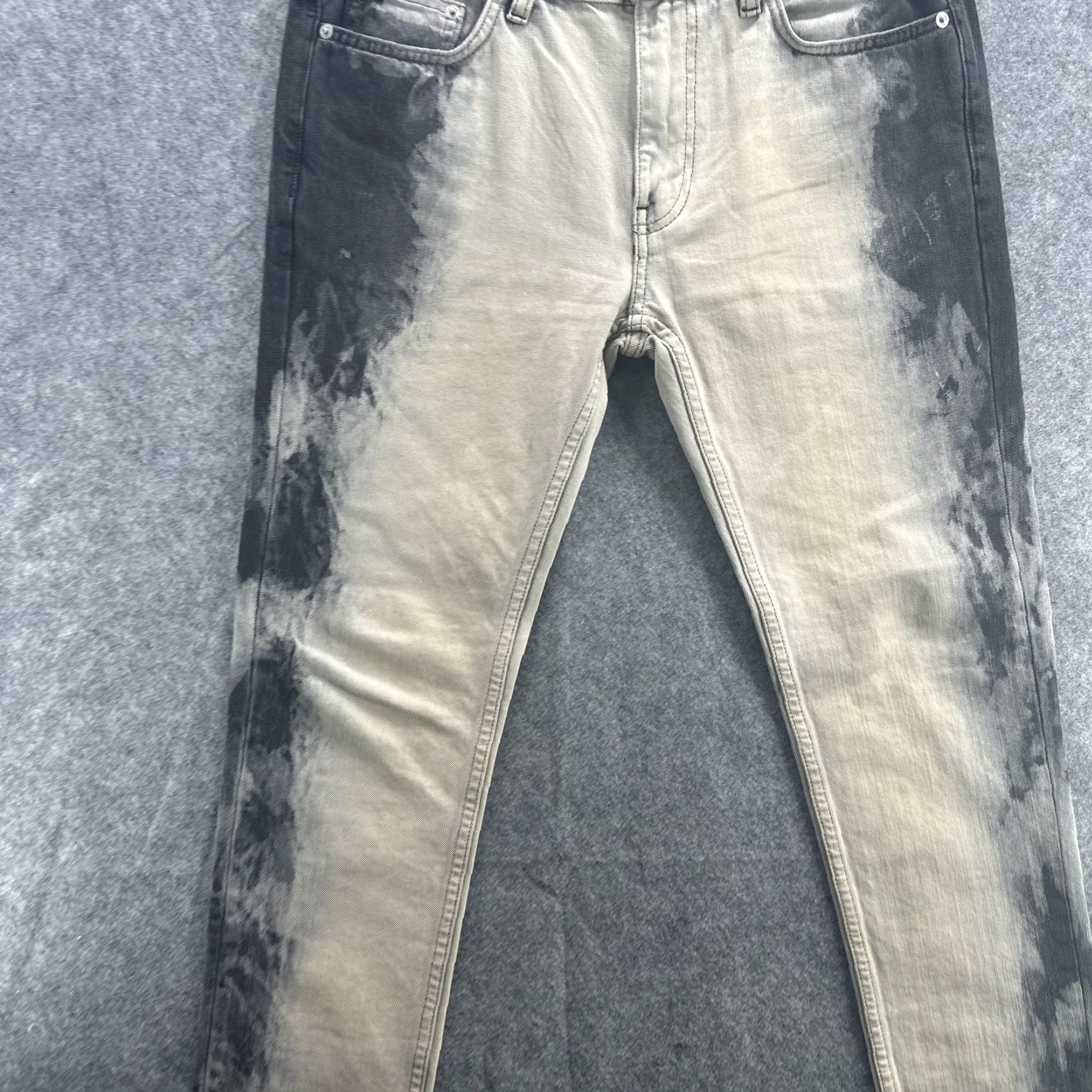 Denime BLK DNM Jeans Mens Gray Bleach Wash Slim Tapered Denim Pants Streetwear Size US 33 - 5 Thumbnail