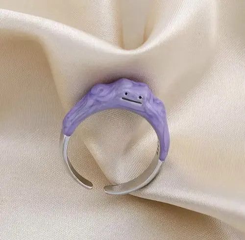 Jewelry × Vintage Purple Ditto Ring Silver Anime Pokemon Art Evolve Blob Size ONE SIZE - 4 Thumbnail