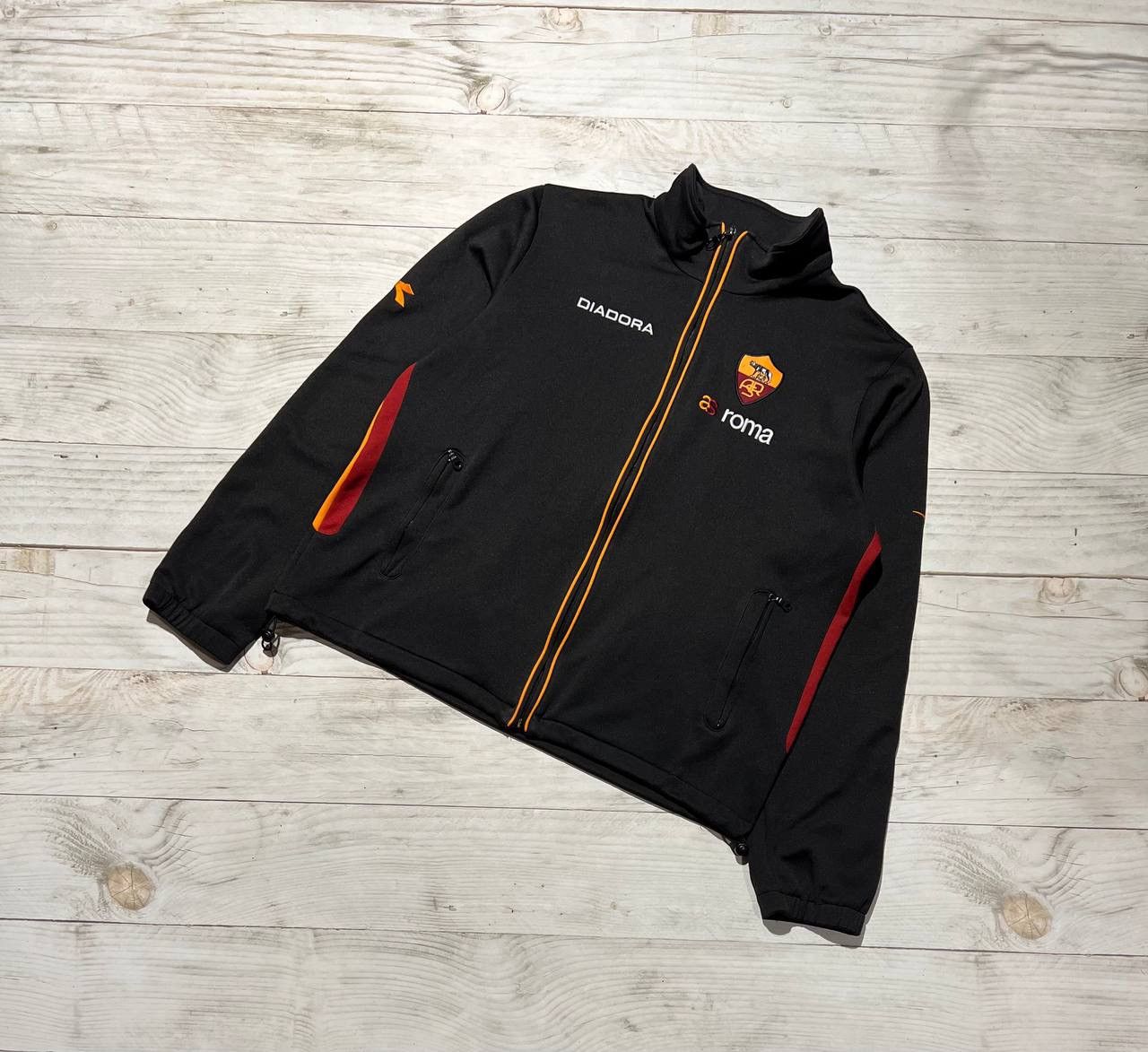 image of Vintage As Roma Diadora 2000 Training Light Jacket Soccer in Black, Men's (Size XL)