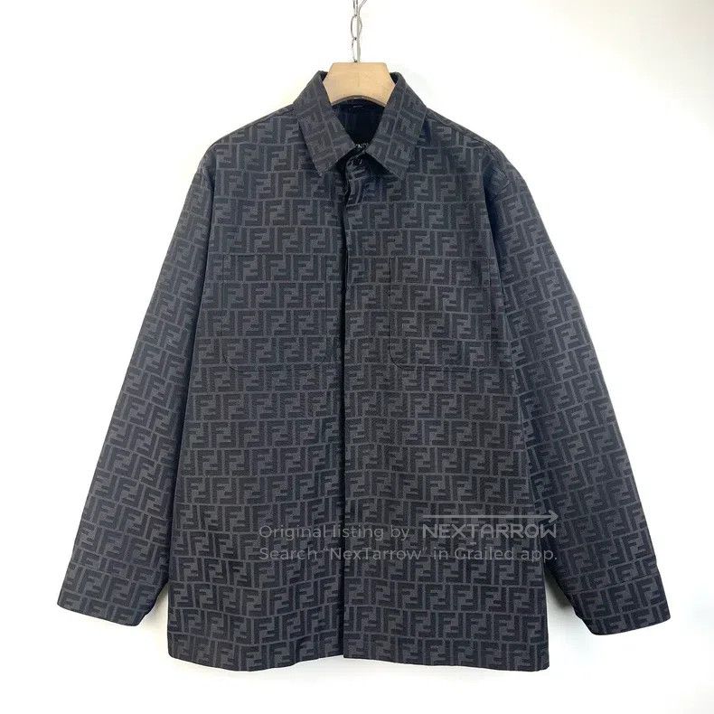Fendi Fendi Brown full logo print jacquard pocket coat shirt Size US L / EU 52-54 / 3 - 1 Thumbnail