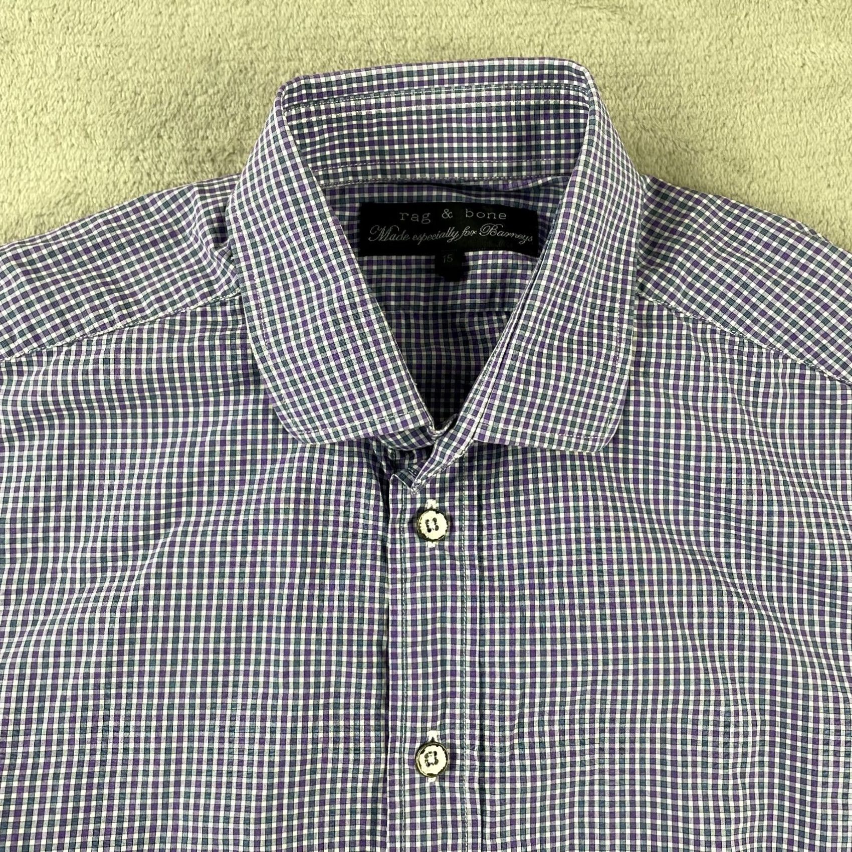 Rag & Bone rag & bone Dress Shirt Men 15 Purple Gingham Check Luxury Designer Long Sleeve Shirt Mens Size 40R - 2 Thumbnail