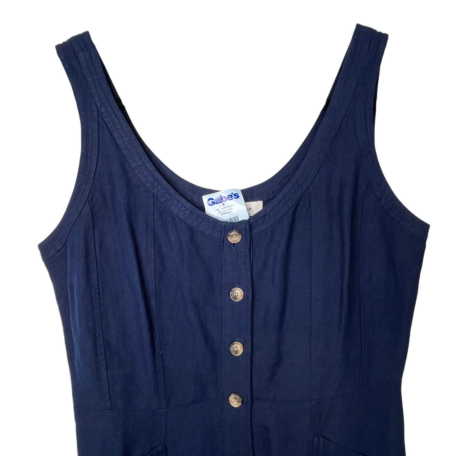 Loft Loft Navy Button Down Dress Sleeveless Woven Linen Scoop Size M / US 6-8 / IT 42-44 - 3 Thumbnail
