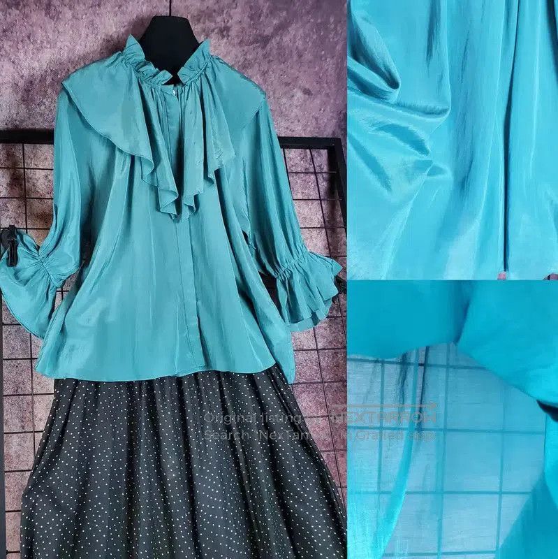 Lanvin Lanvin Teal Cotton Blend Summer Blouse . Size M / US 6-8 / IT 42-44 - 1 Thumbnail