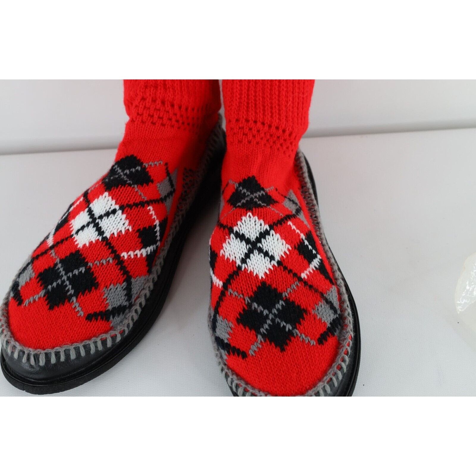 Vintage Deadstock Vintage 60s 70s Crochet Argyle Knit Slippers Size US 12 / EU 45 - 3 Thumbnail