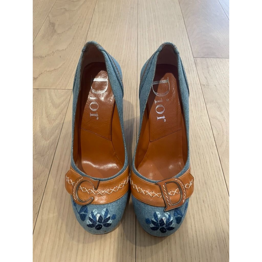 Dior Christian Dior Womens Denim & Leather Heels With Embroidered Size US 5 / IT 35 - 1 Thumbnail