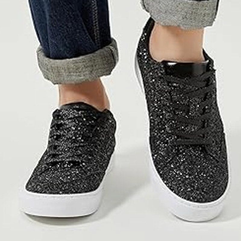 Other Jeekopeg Women's Size 6 Black Glitter Lace Up Sneakers Size US 6 / IT 36 - 4 Thumbnail