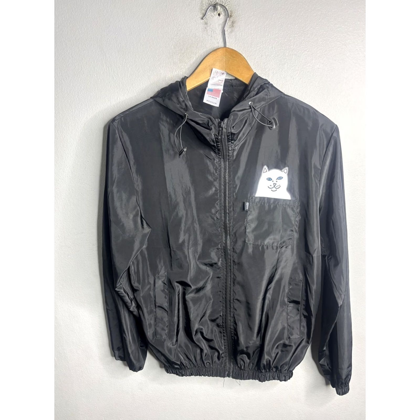 RIPNDIP RIPNDIP Jacket Mens Medium Black Hooded Windbreaker Zip Cat Graphic Skate Lightweight Casual Streetwear Size US M / EU 48-50 / 2 - 3 Thumbnail