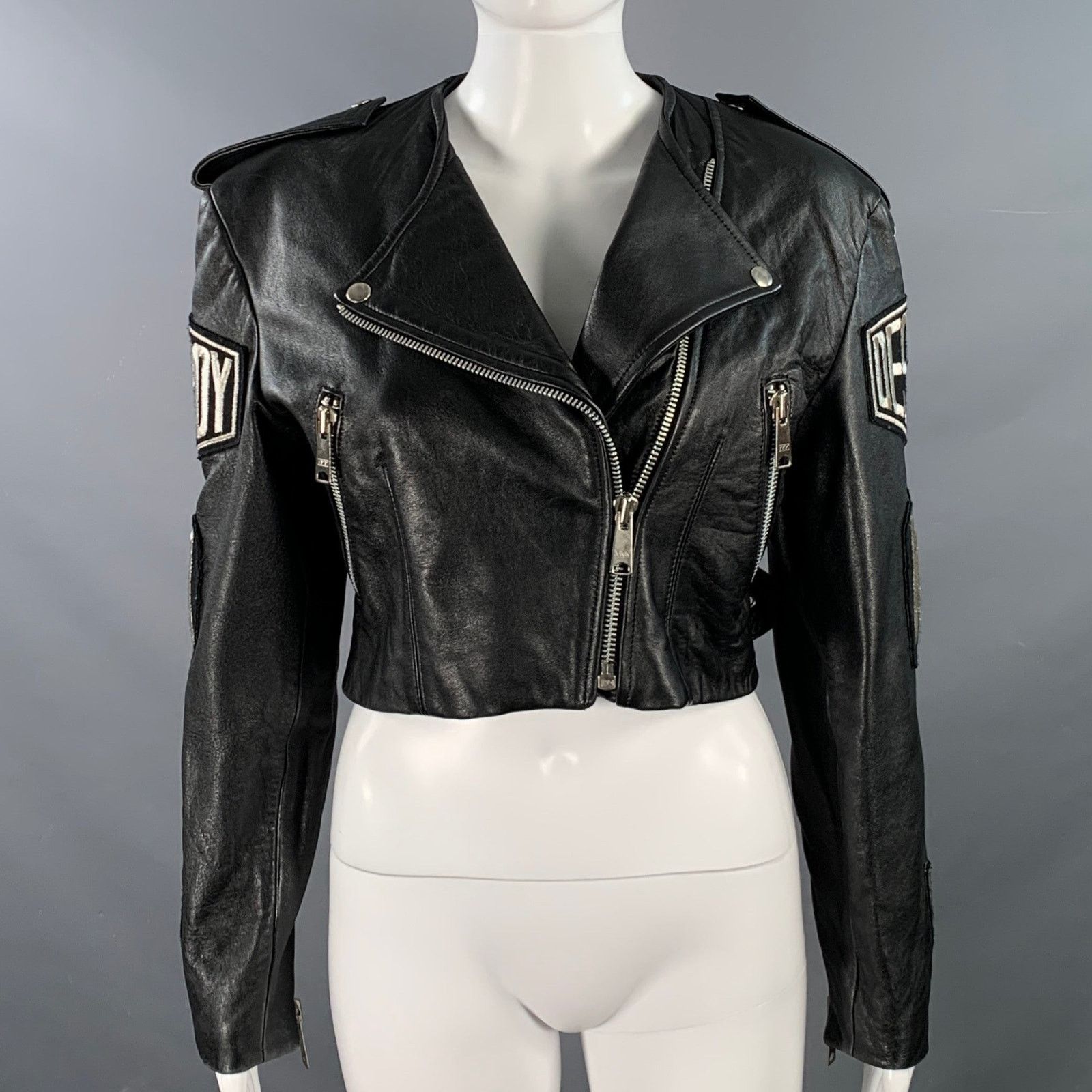 John Richmond JOHN RICHMOND Black Silver Leather Patches Biker Jacket Size US M / EU 48-50 / 2 - 1 Thumbnail