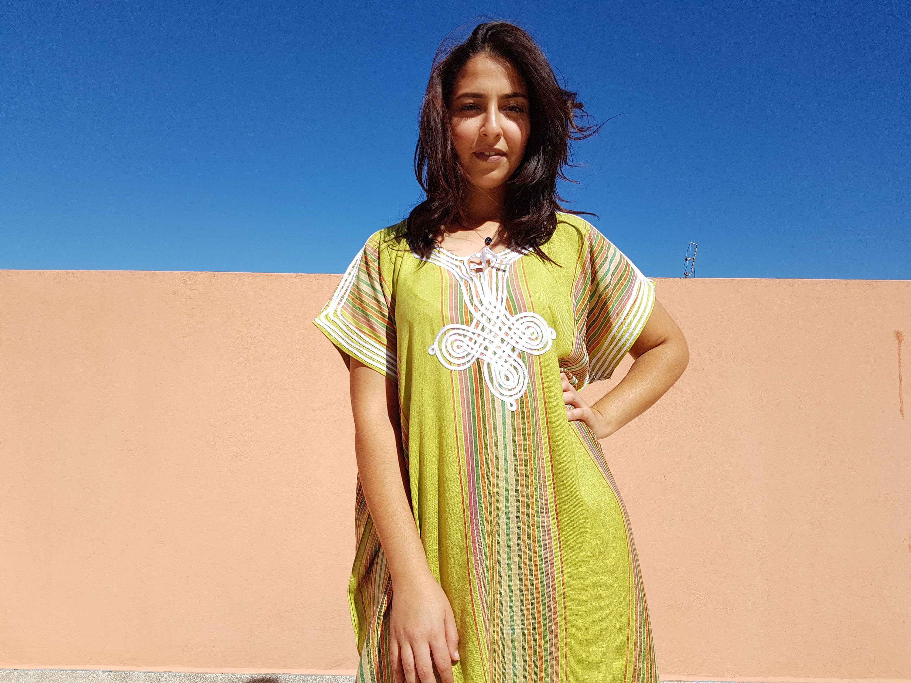 Designer × Handmade Light Green Moroccan Kaftan Size ONE SIZE - 3 Thumbnail