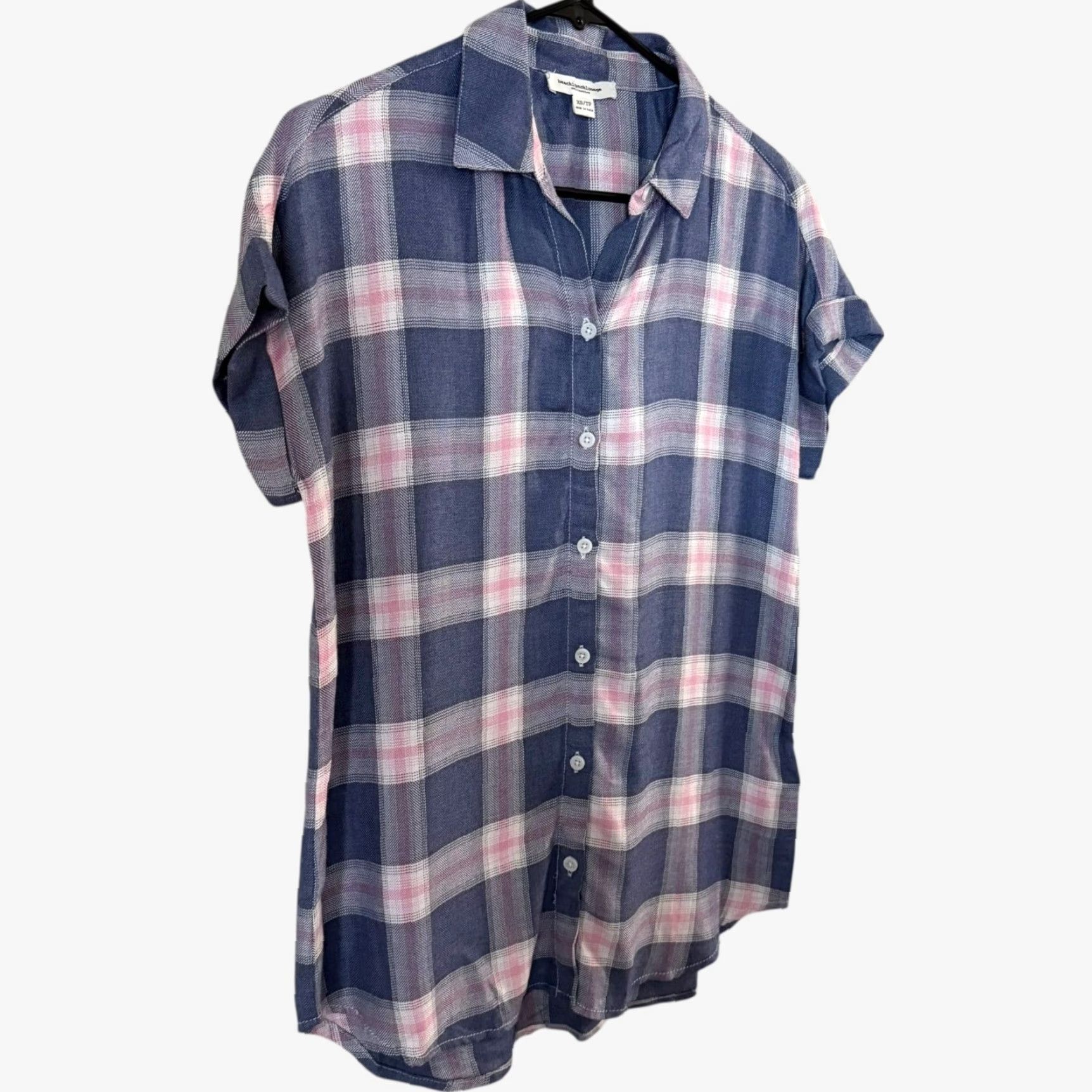 Vintage Beach Lunch Lounge Shirt Women's XS Blue Travel Coastal Vacation Button-Up Plaid Size XS / US 0-2 / IT 36-38 - 3 Thumbnail