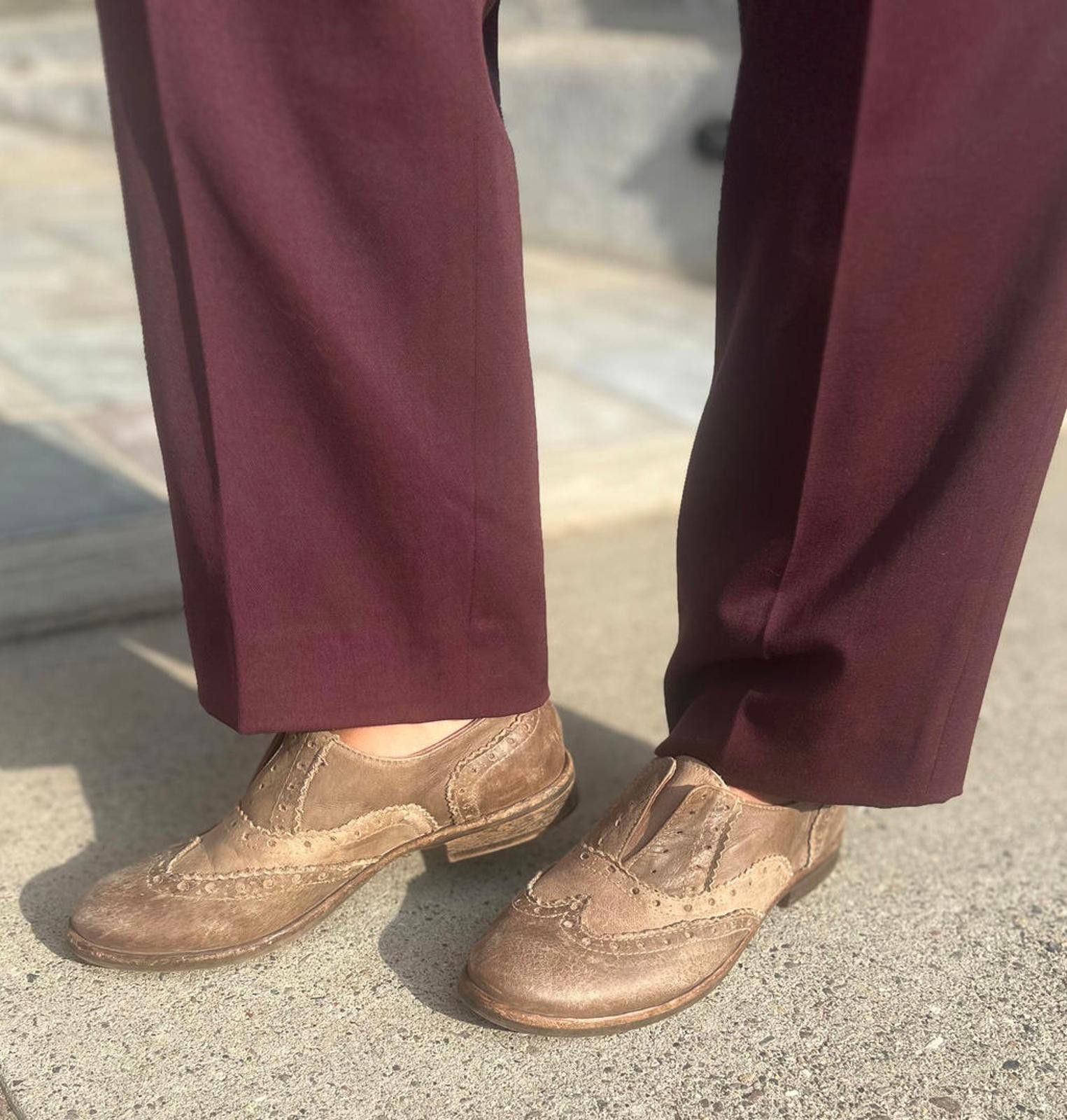 Haggar Hangar 7.5 Brown Leather Wingtip Slip-On Oxford Flats Size US 7.5 / IT 37.5 - 2 Thumbnail