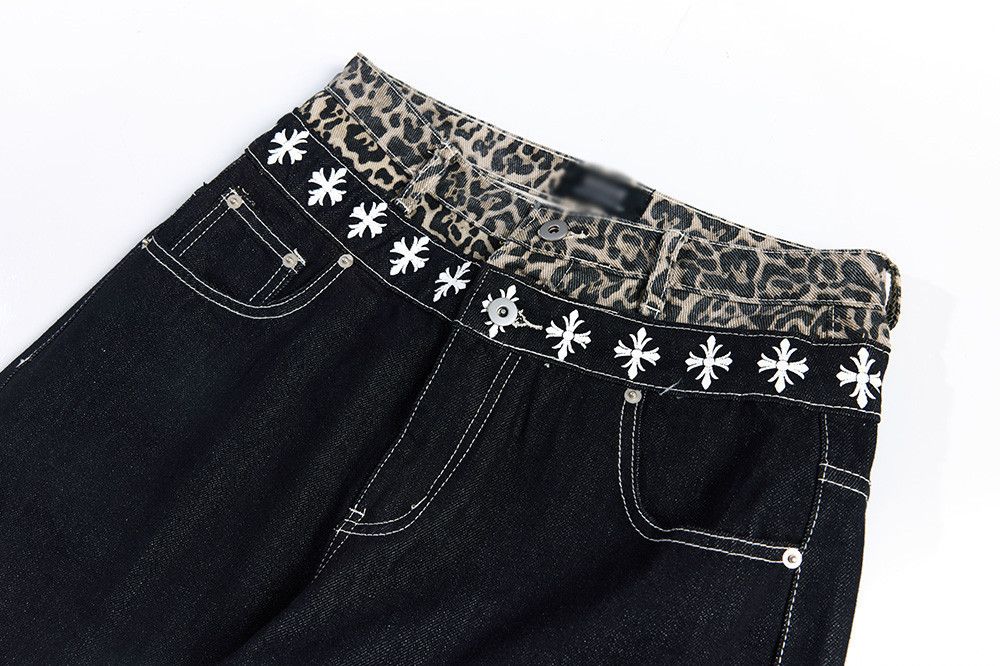 Jean Men's trendy leopard print patchwork faux two-piece jeans Size US 32 / EU 48 - 3 Thumbnail