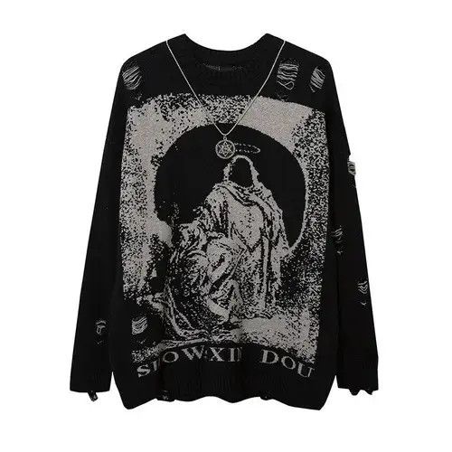 Aran Isles Knitwear × Japanese Brand Unisex Streetwear Hip Hop Destroyed Hole Ripped Sweater Size US M / EU 48-50 / 2 - 1 Thumbnail