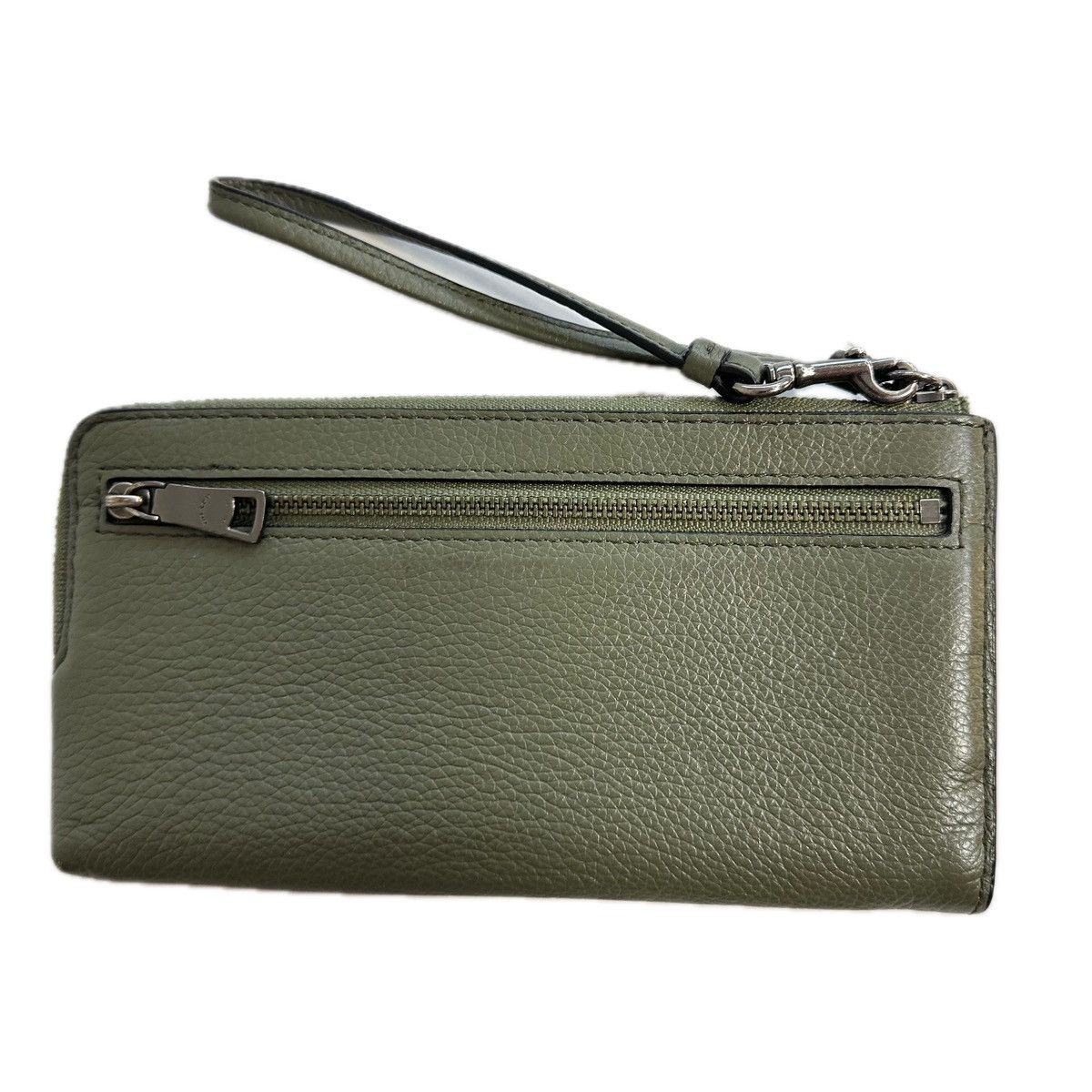 Coach Coach Olive Green Pebbled Leather Corner Zip Wristlet Wallet Size ONE SIZE - 4 Thumbnail