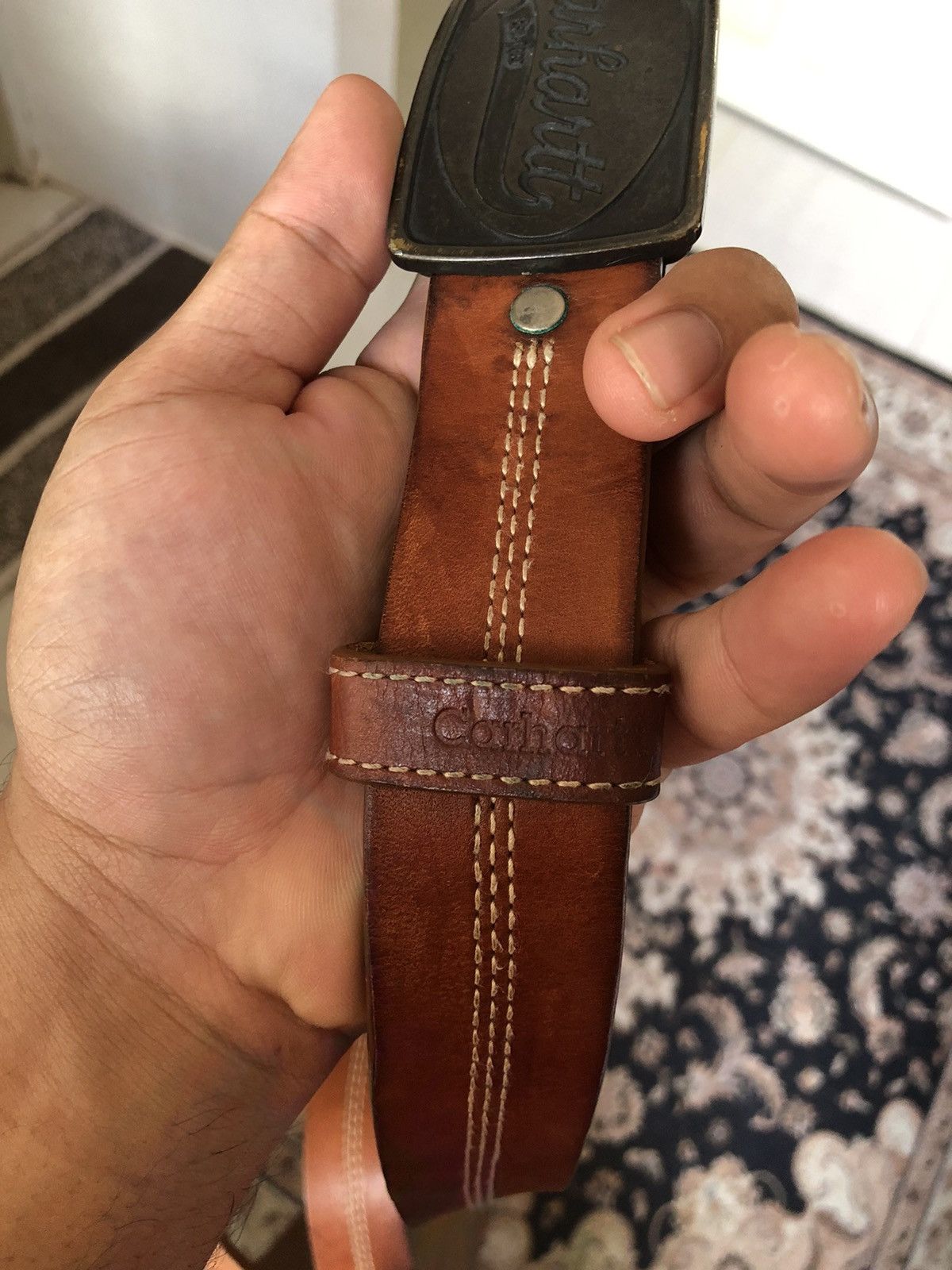 Carhartt Rare❗️Vintage Carhartt Buckle Spellout Leather Belt Size ONE SIZE - 14 Thumbnail