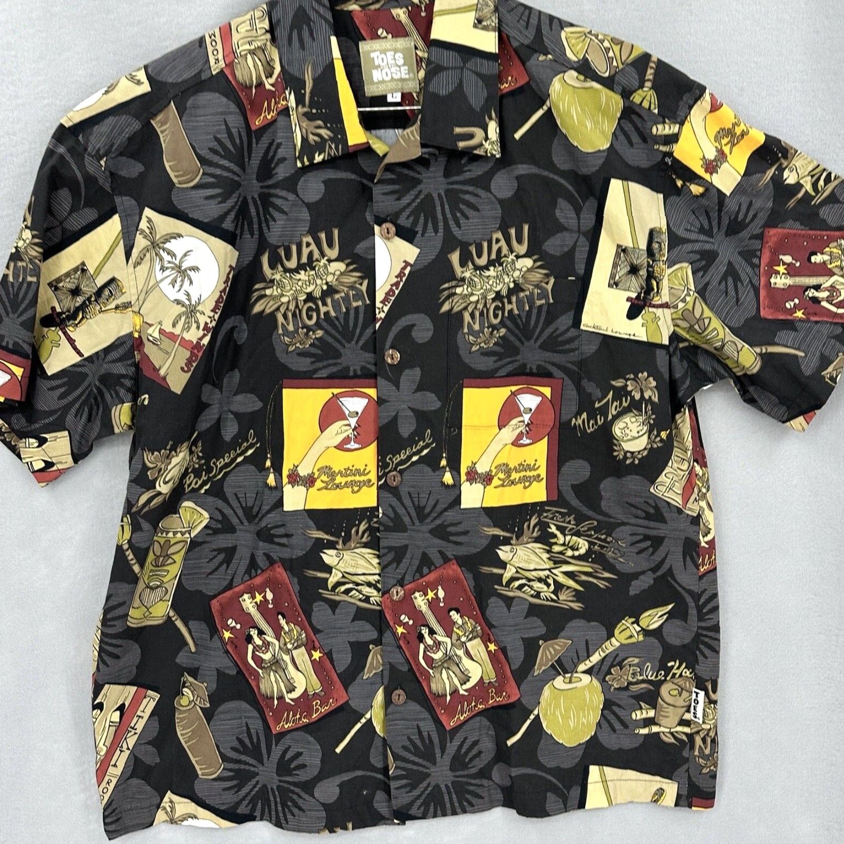Vintage VINTAGE Toes On The Nose Hawaiian Shirt Mens L Tiki Bar Martini Lounge Aloha Luau Hula Size US L / EU 52-54 / 3 - 4 Thumbnail