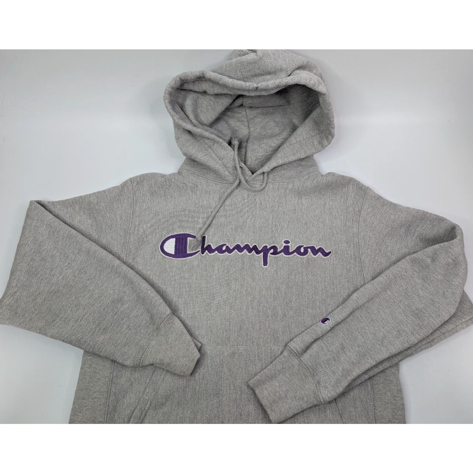 Champion VINTAGE Champion Hoodie Gray Logo Spell Out Size Medium Regular Men Pullover Reversible Long Sleeve Drawstring Fall Winter Spring Climate Active Size US M / EU 48-50 / 2 - 7 Thumbnail
