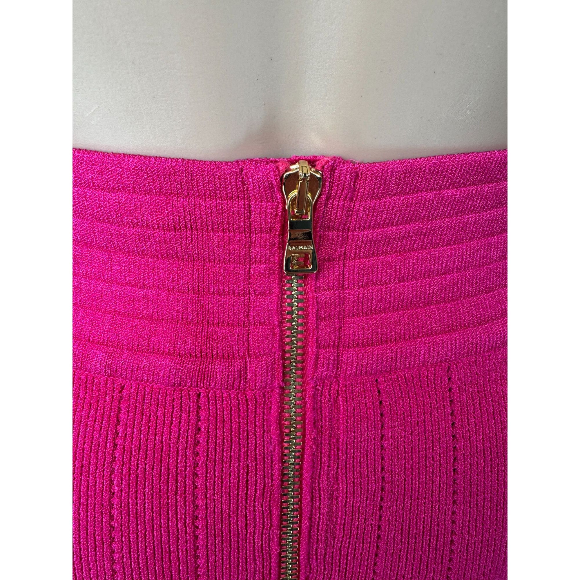 Balmain Balmain Ribbed Knit Mini Skirt Fuchsia Button FR36 US4 NWT Size 27" / US 4 / IT 40 - 4 Thumbnail