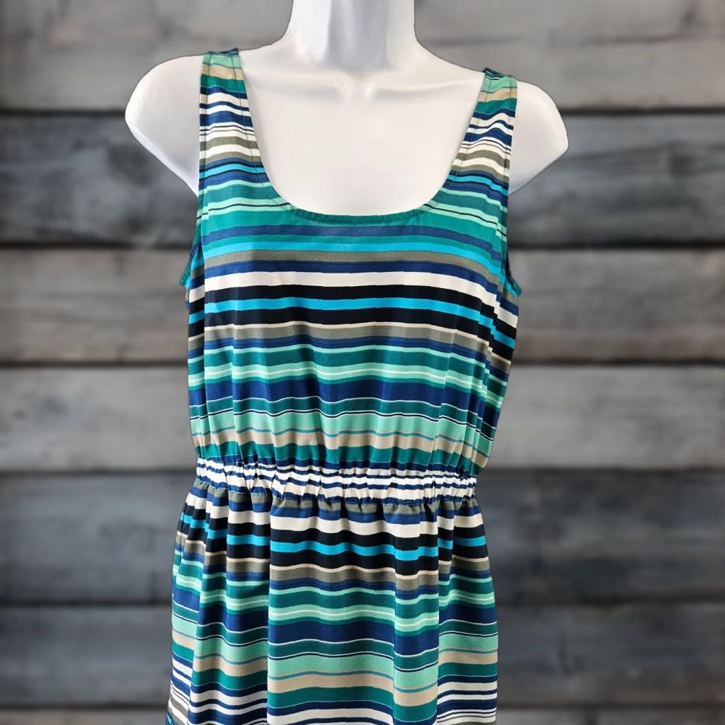 Loft LOFT Ann Taylor Womens Dress Stripe Sleeveless Scoop Neck Blue Green Sz S Short Tank Dress Womens Size S / US 4 / IT 40 - 1 Thumbnail