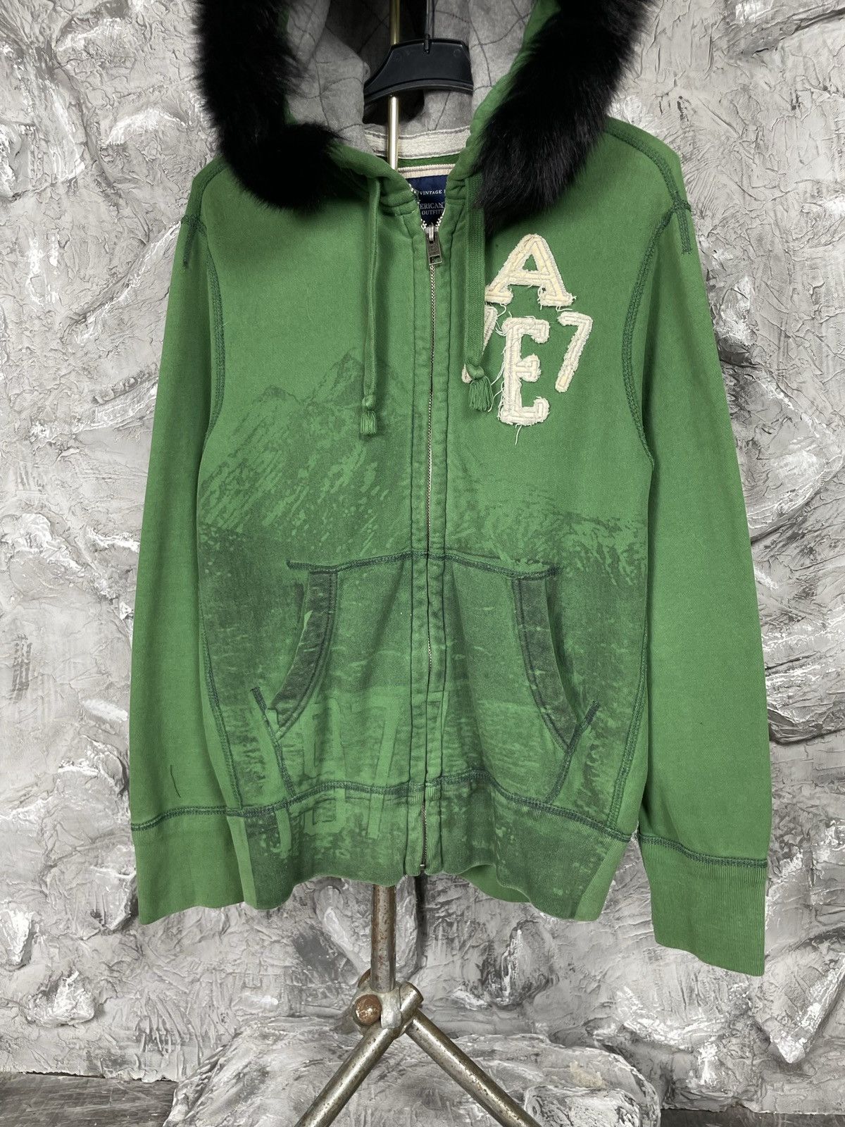 Abercrombie & Fitch × If Six Was Nine × Japanese Brand Abercrombie and Fitch Y2K Fur Hoodie Mountain Print Size US L / EU 52-54 / 3 - 5 Thumbnail