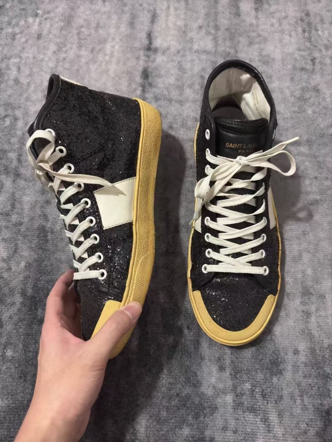 Saint Laurent Paris Black High-Top Sneakers with Glitter Finish Size US 9 / EU 42 - 5 Thumbnail