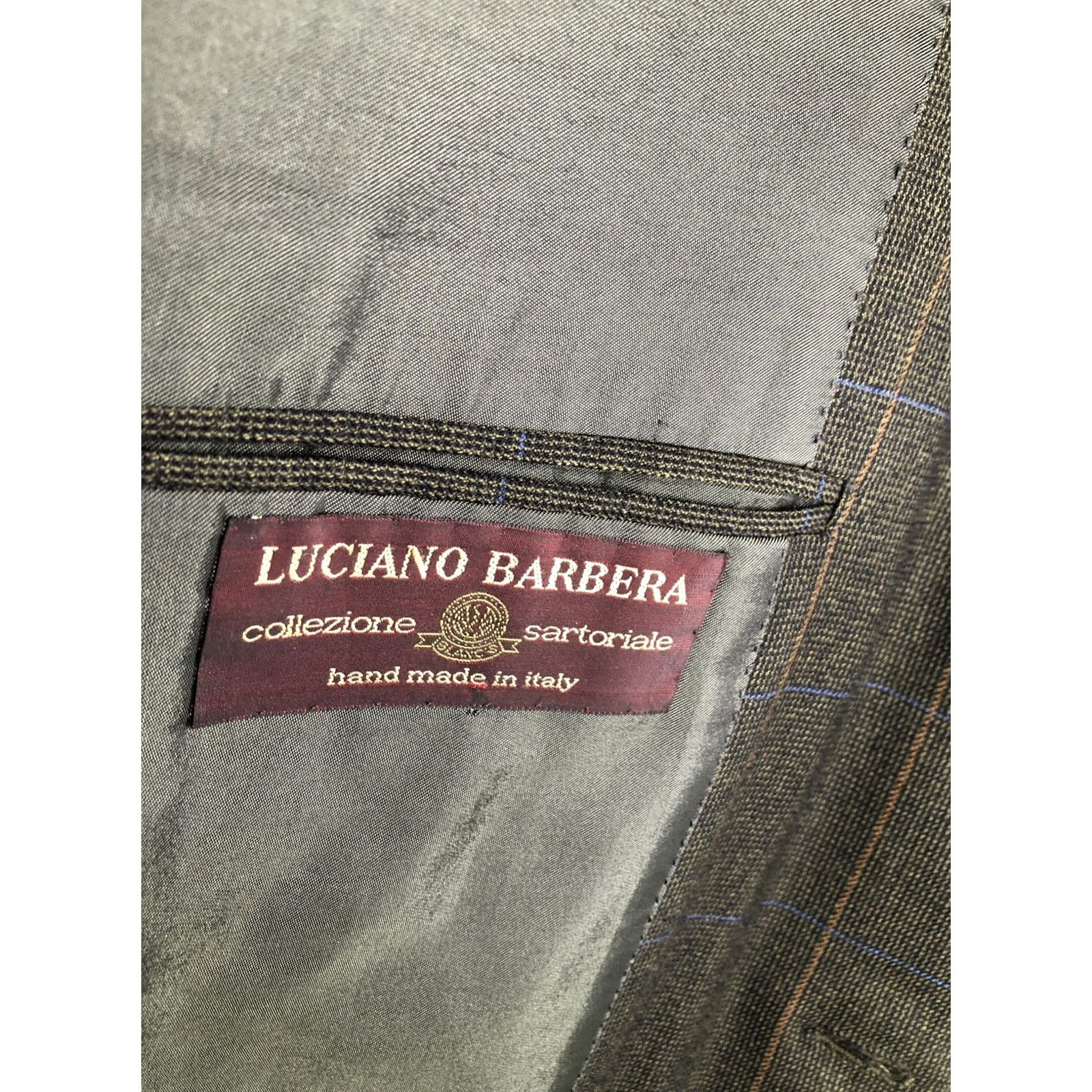 Vintage LUCIANO BARBERA Blazer Mens US 42 Wool / Cashmere 3 Button Brown / Orange / Blue" Size 42R - 7 Thumbnail