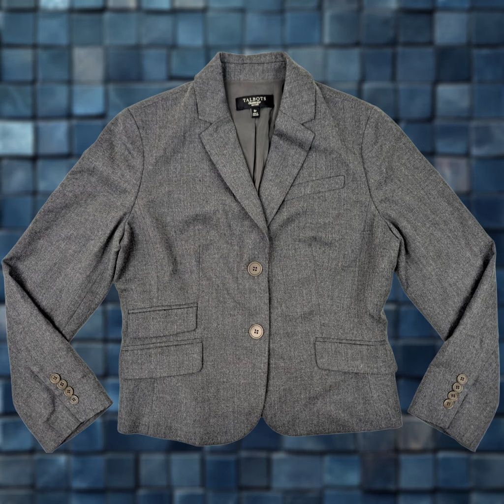 Talbots VINTAGE Talbots Petites Wool Lined 2-Button Blazer Women 6P Gray Heathered Institutional? Size M / US 6-8 / IT 42-44 - 1 Thumbnail
