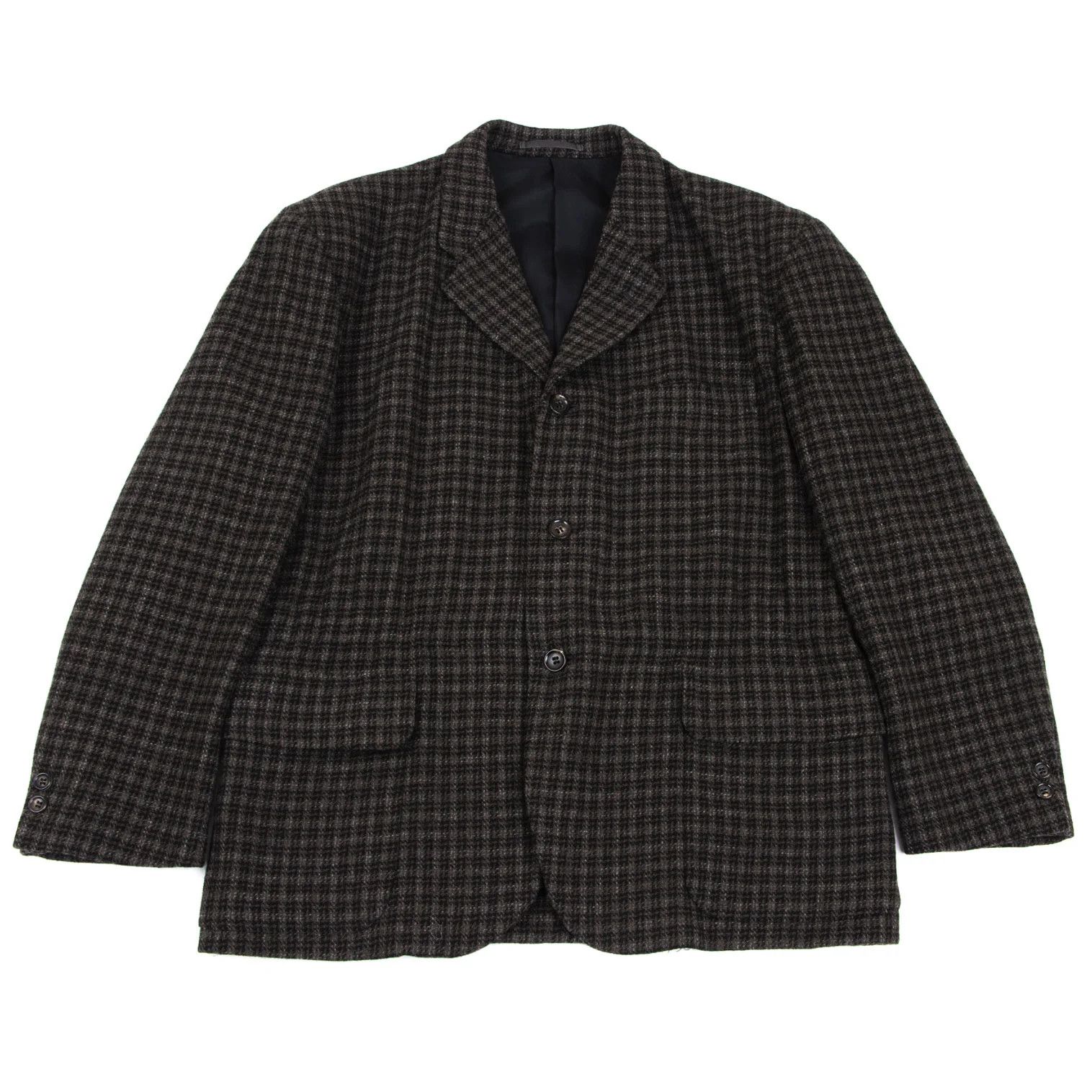 Comme des Garcons Homme Plus Wool Check T Gathered Jacket Black Brown Size S Size US S / EU 44-46 / 1 - 1 Thumbnail