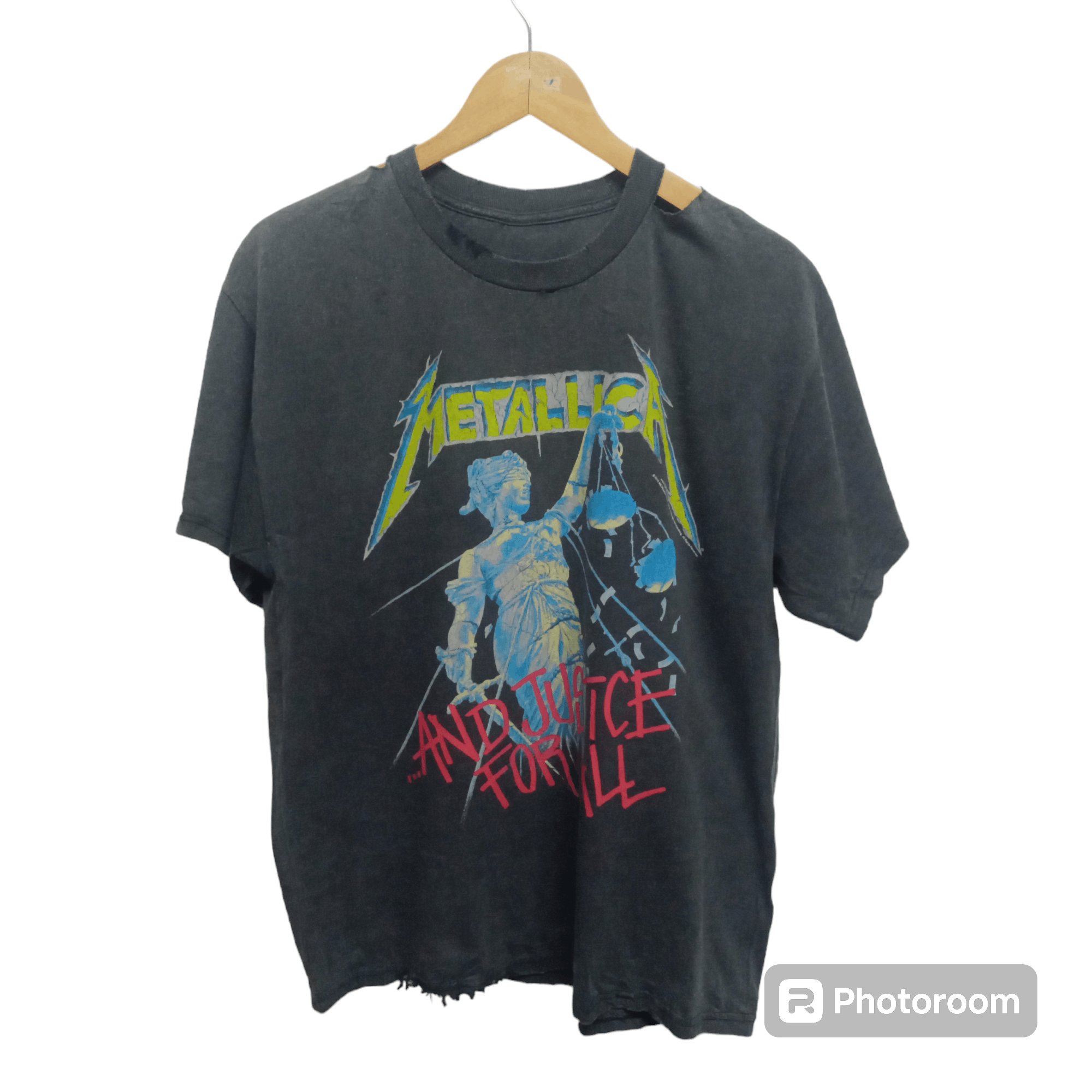 image of Band Tees x Metallica Distressed Metallica Hammer For Justice Tee in Black, Men's (Size Medium)