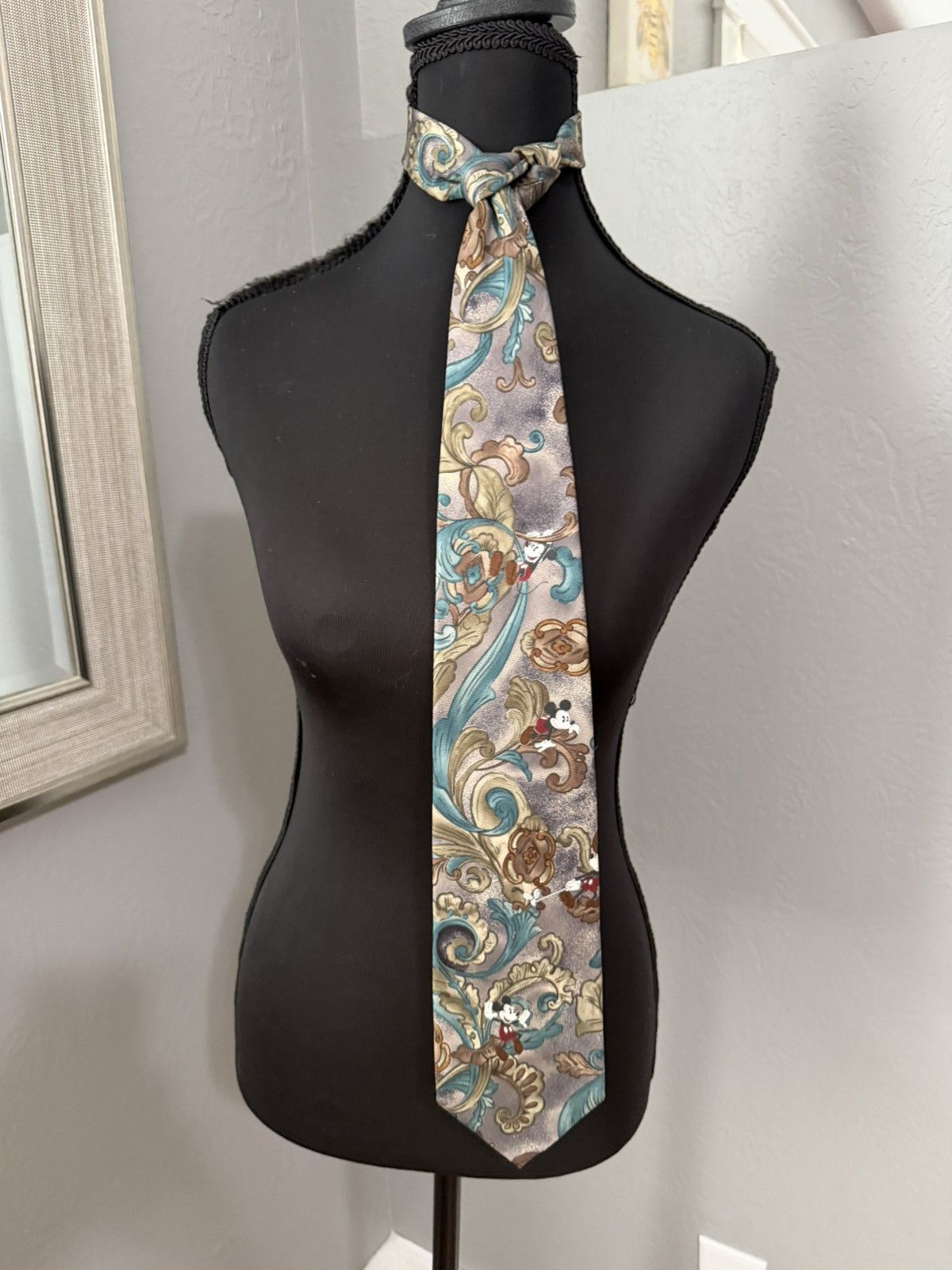 Disney VTG Disney Store Mickey Mouse baroque patterned silk necktie Size ONE SIZE - 2 Thumbnail