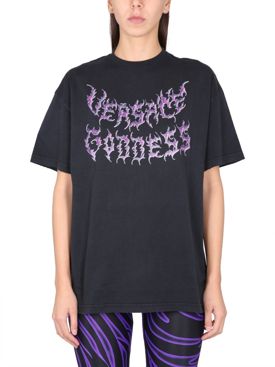 Versace o1y0226 Logo Crewneck T-Shirt in Black Size S / US 4 / IT 40 - 1 Thumbnail