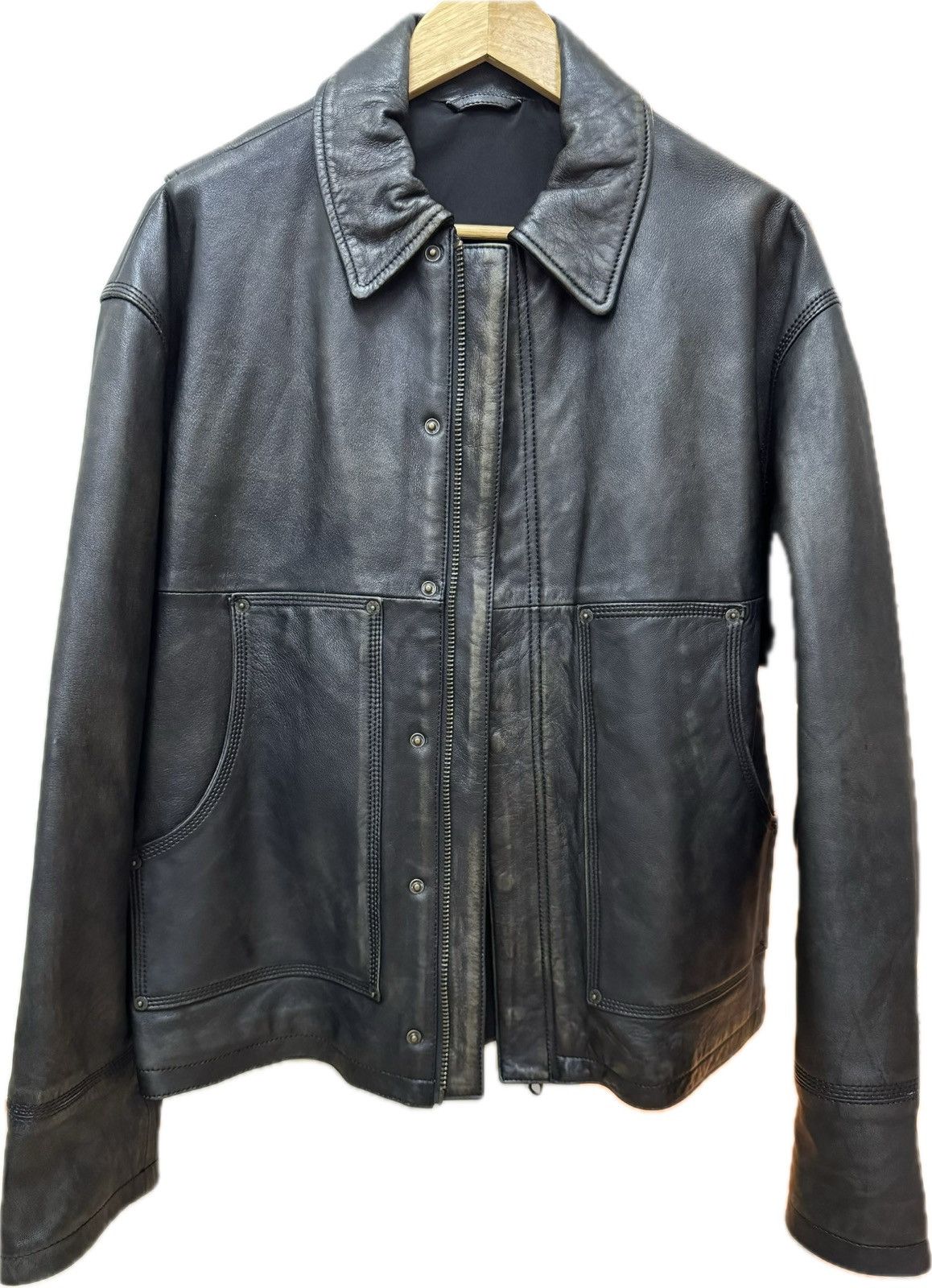 Other Distressed Patch Pocket Boxy Cropped Leather Jacket sz L Size US L / EU 52-54 / 3 - 2 Thumbnail