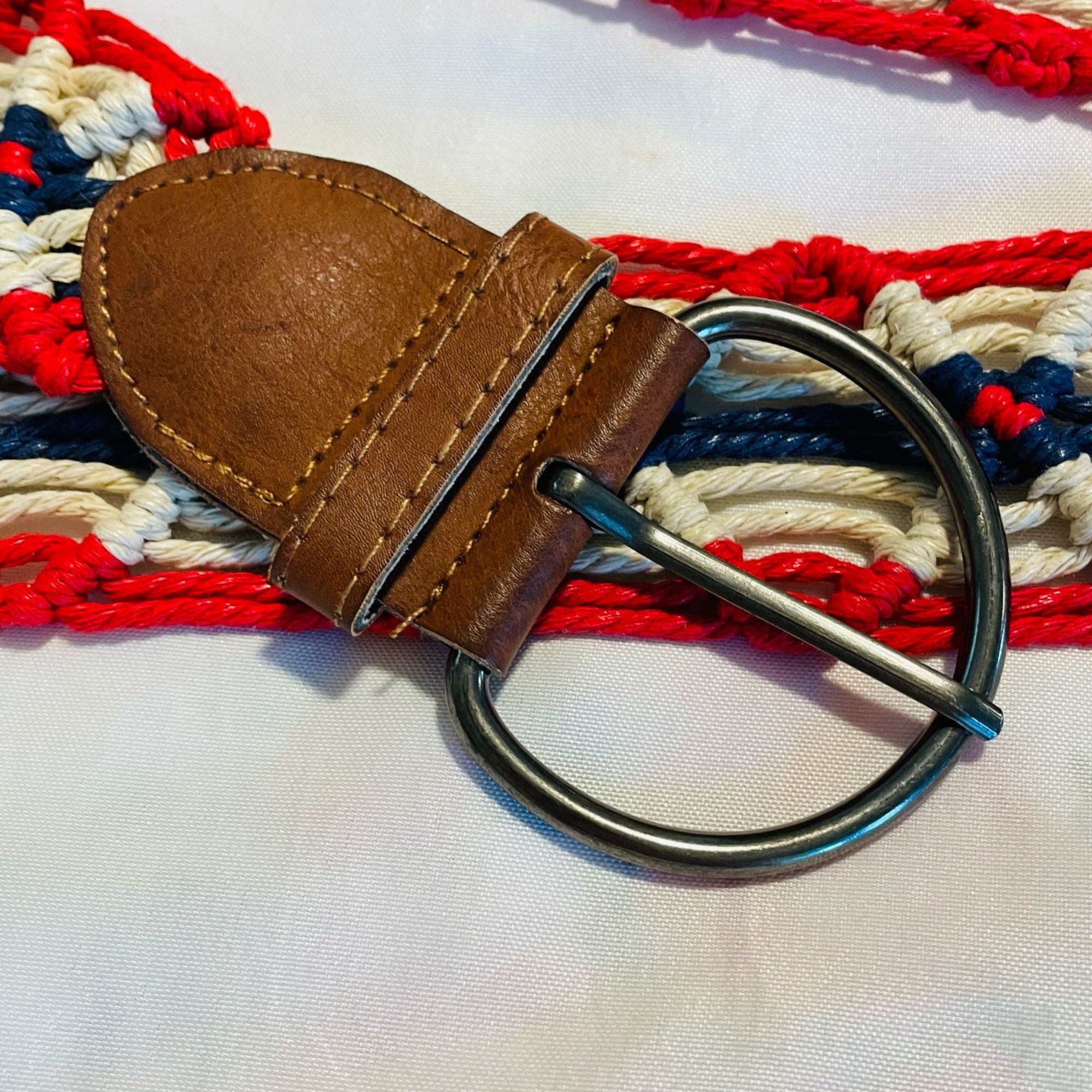 Vintage Vintage Woven Belt W/ Faux Leather Accents & D-Ring Buckle - Size ONE SIZE - 4 Thumbnail