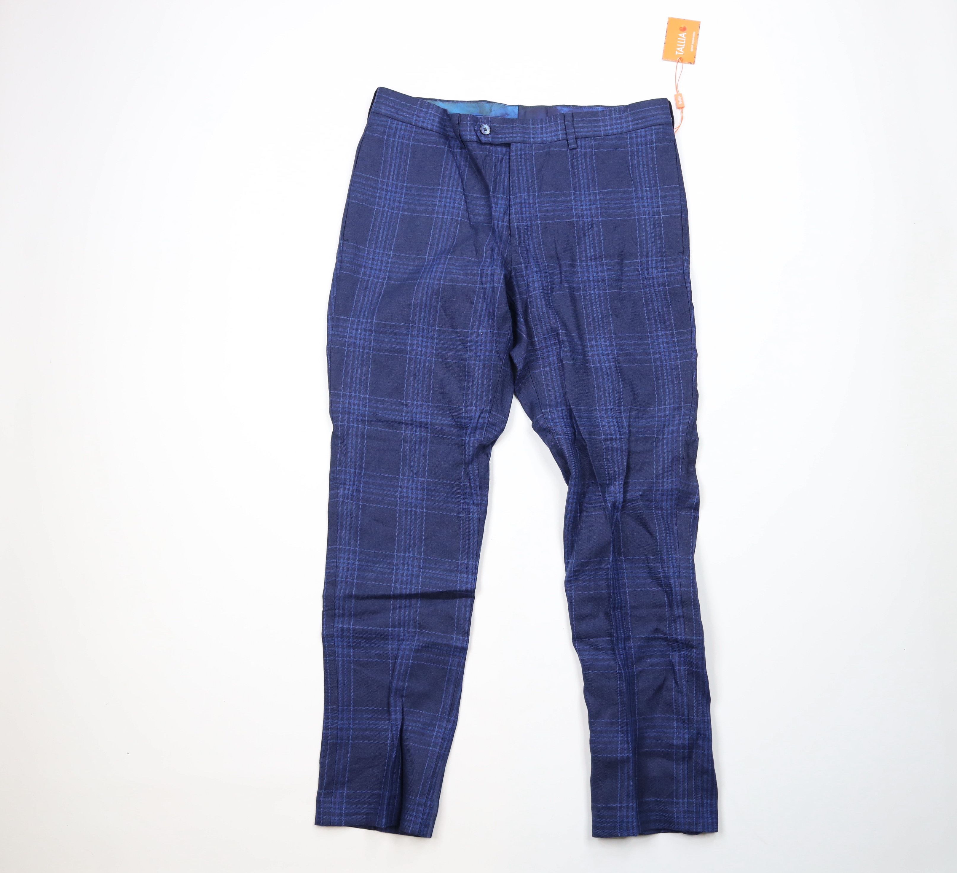 image of Deadstock Vintage Streetwear Front Chinos Pants Blue Plaid, Men's (Size 34)