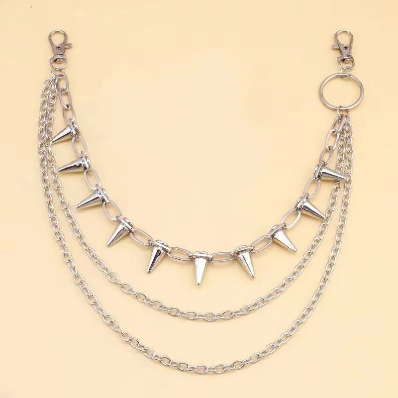Jewelry Punk Spike Rivet Layered Metal Chain Keychain Size ONE SIZE - 2 Thumbnail