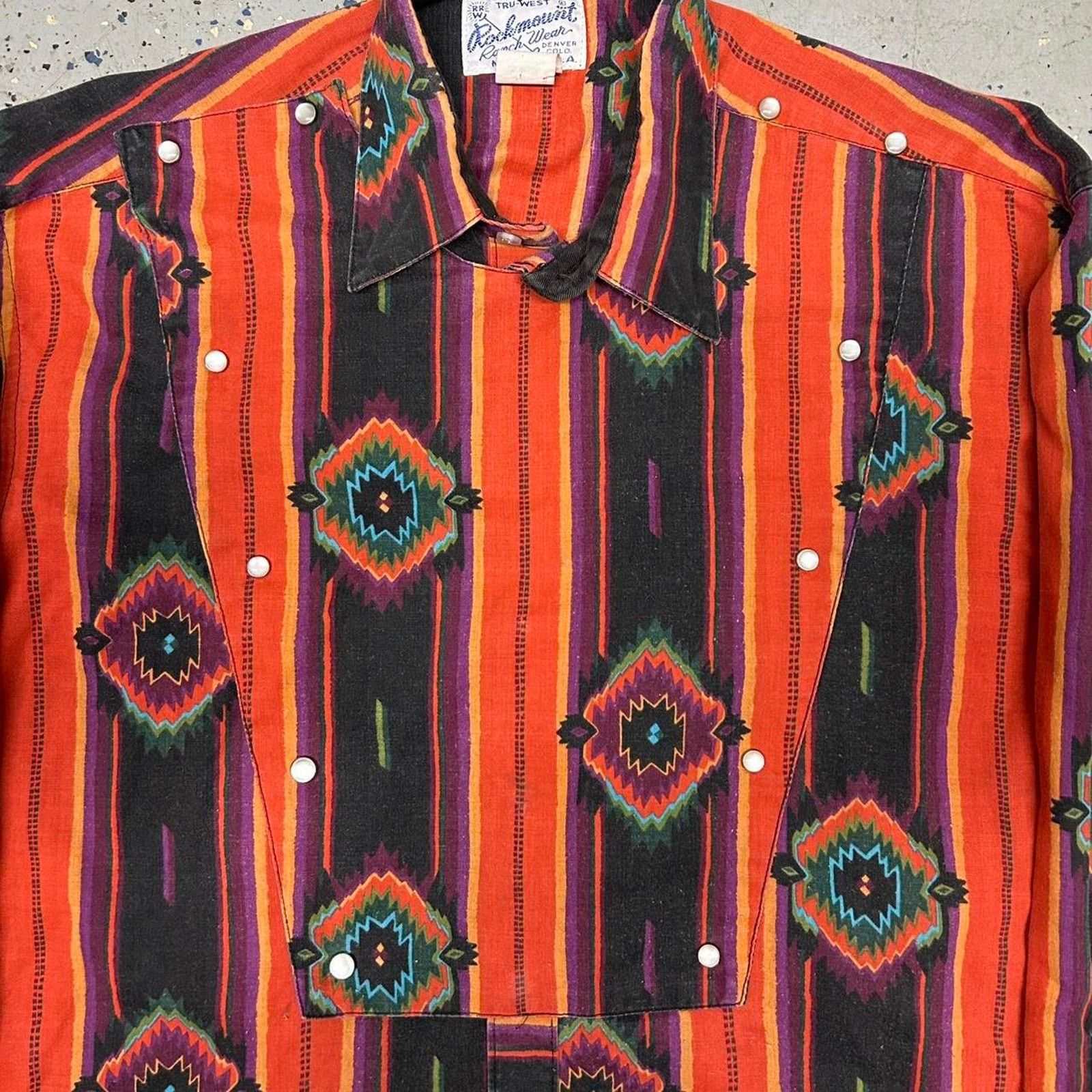 Rockmount Ranch Wear Vtg 70s tru west rockmount ranch Wear Rayon Aztec Pearl Snap Size US L / EU 52-54 / 3 - 2 Thumbnail