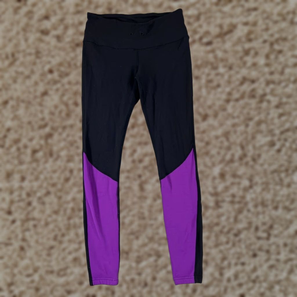 Lululemon Women's Cropped Pants 8 Black Purple Nylon Blend Yoga Athleisure 28