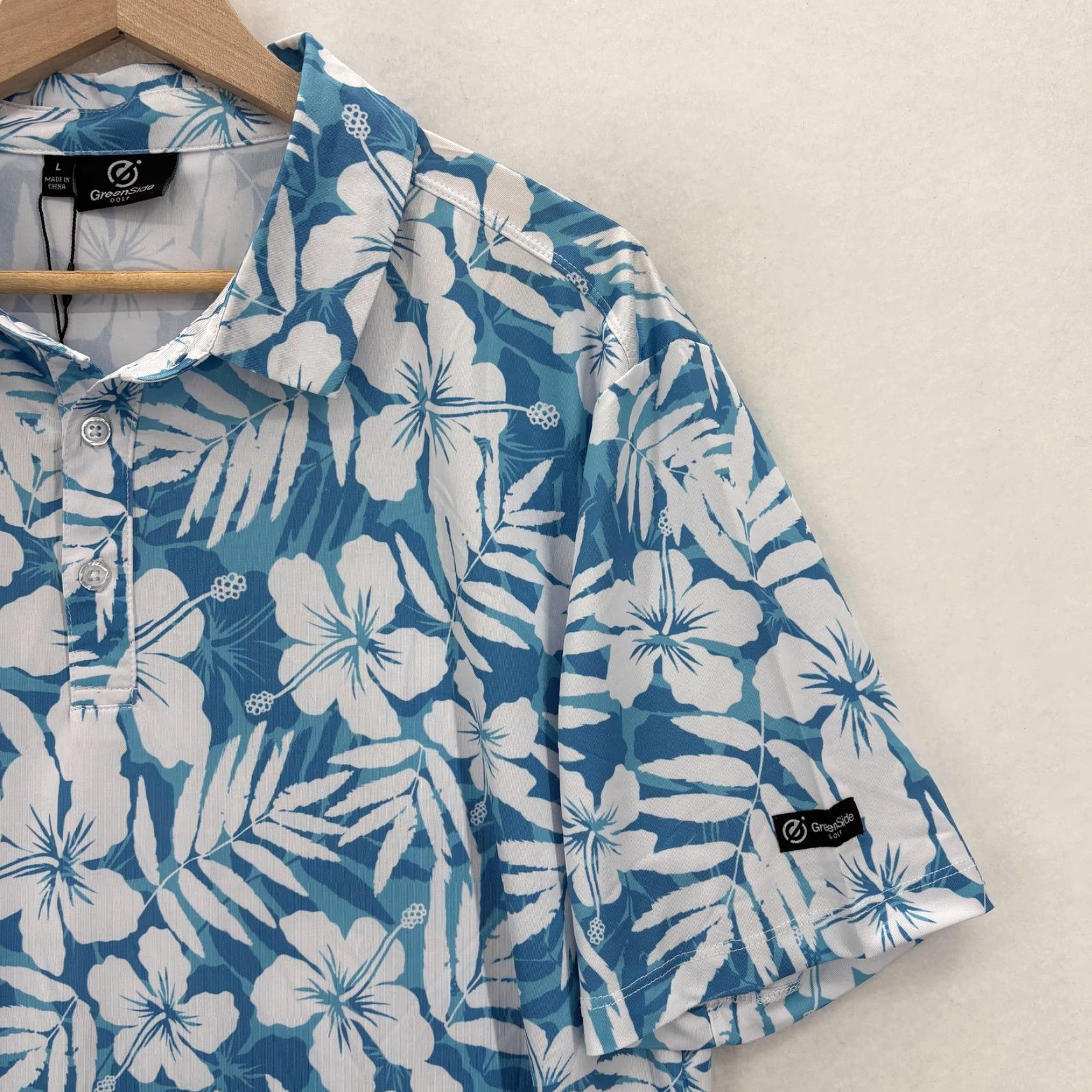 Vintage GreenSide Golf Polo Shirt Mens Large Blue Hibiscus Floral Stretch Performance Shirt Size US L / EU 52-54 / 3 - 2 Thumbnail