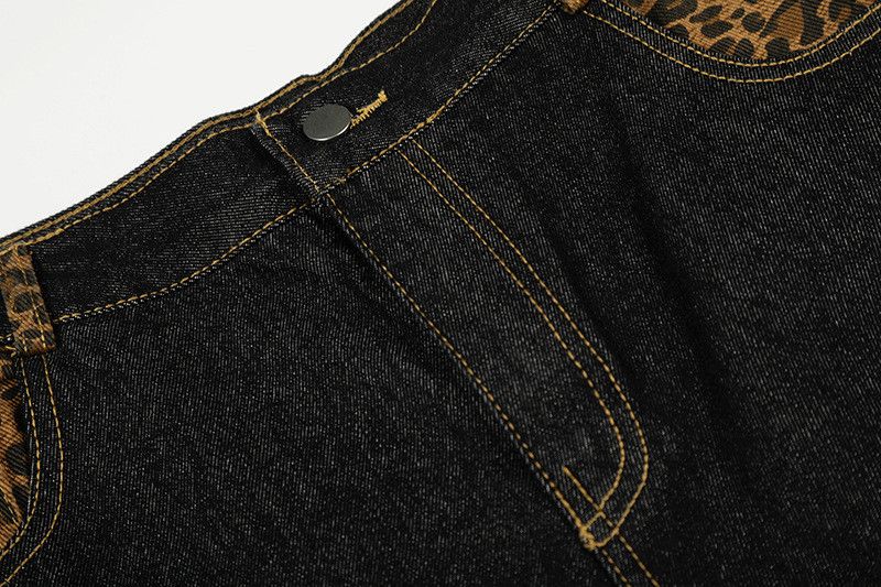 Jean American retro leopard print patchwork curved jeans for men Size US 32 / EU 48 - 4 Thumbnail