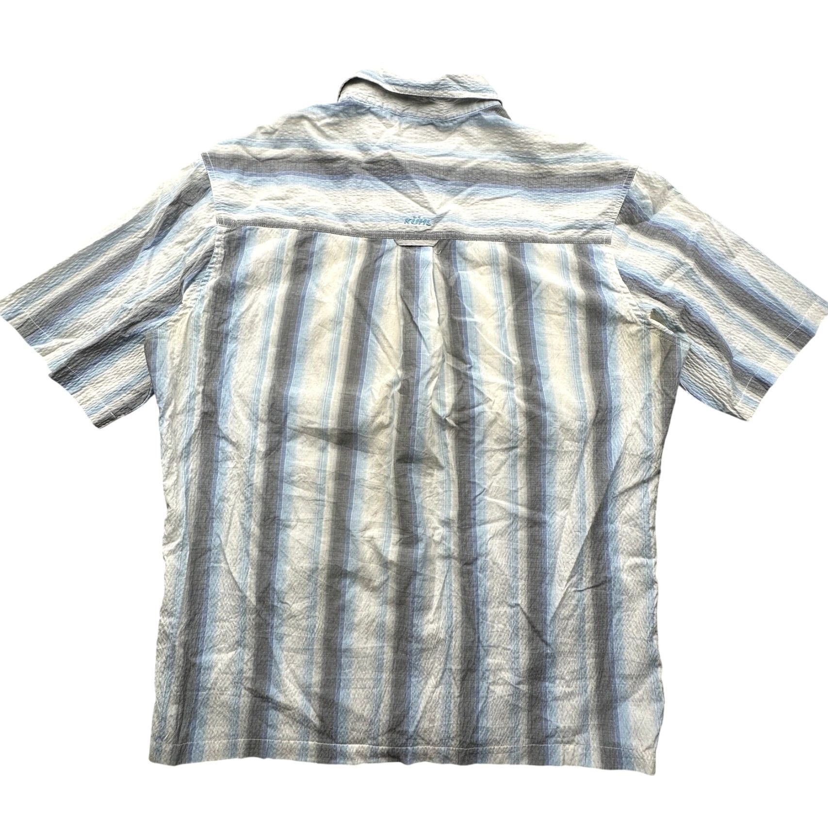 Vintage Kuhl Vertical Striped Blue White Mens Shirt XL Short Sleeve Hiking Button Up Shirt Mens XL Blue White Striped Casual Workwear Size US XL / EU 56 / 4 - 2 Thumbnail