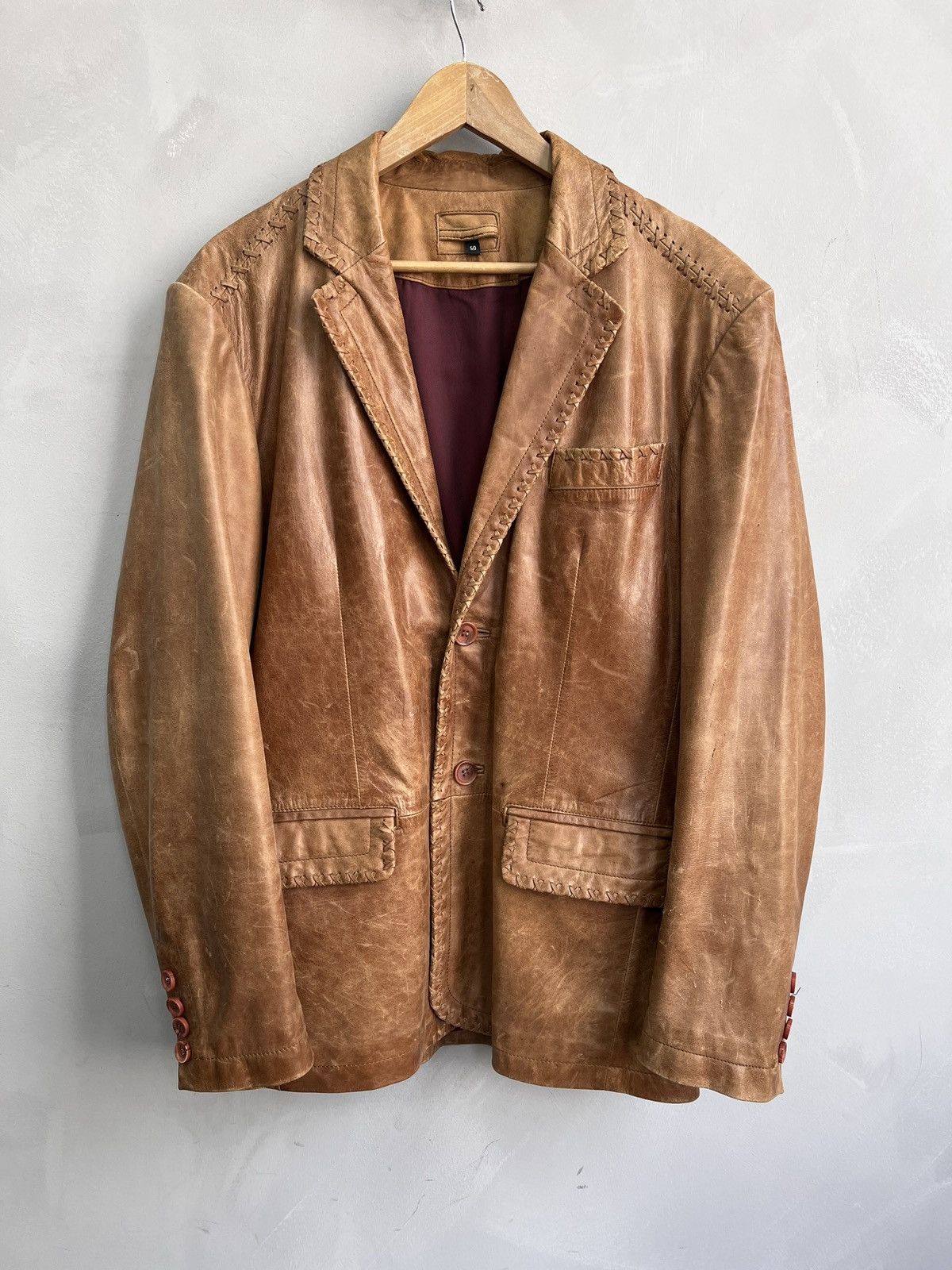 14th Addiction STITCHING AVANT GARDE DISTRESSED LEATHER BLAZER JACKET Size US M / EU 48-50 / 2 - 2 Thumbnail