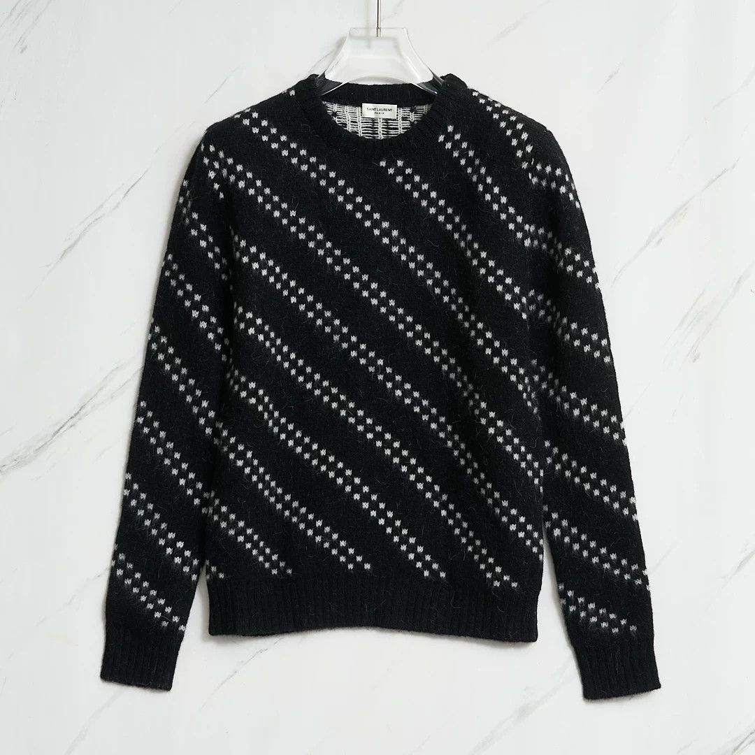 Saint Laurent Paris Saint Laurent Men's Black Zigzag Knit Sweater Size US M / EU 48-50 / 2 - 1 Thumbnail